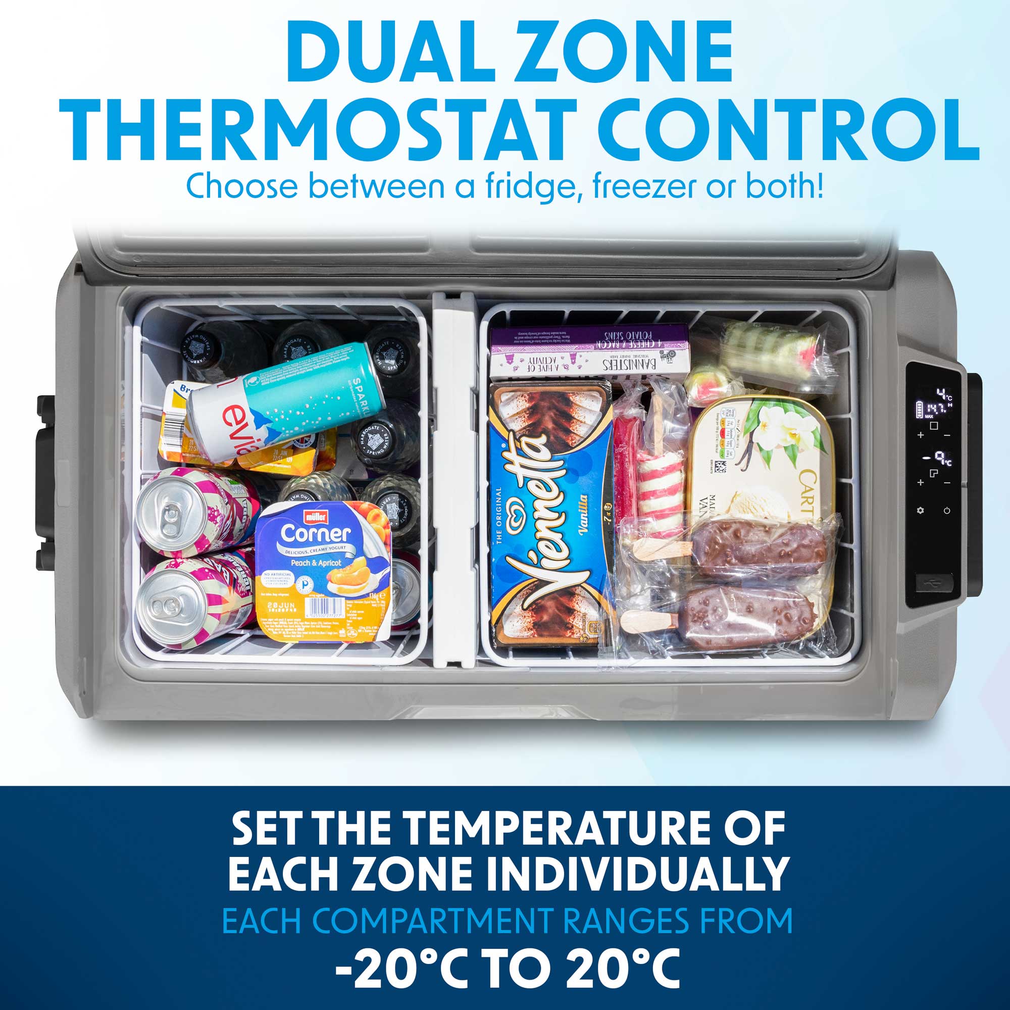 Dellonda 36L Portable Car Fridge, Freezer, 12/24/230V Dual Zone Compressor - DL131