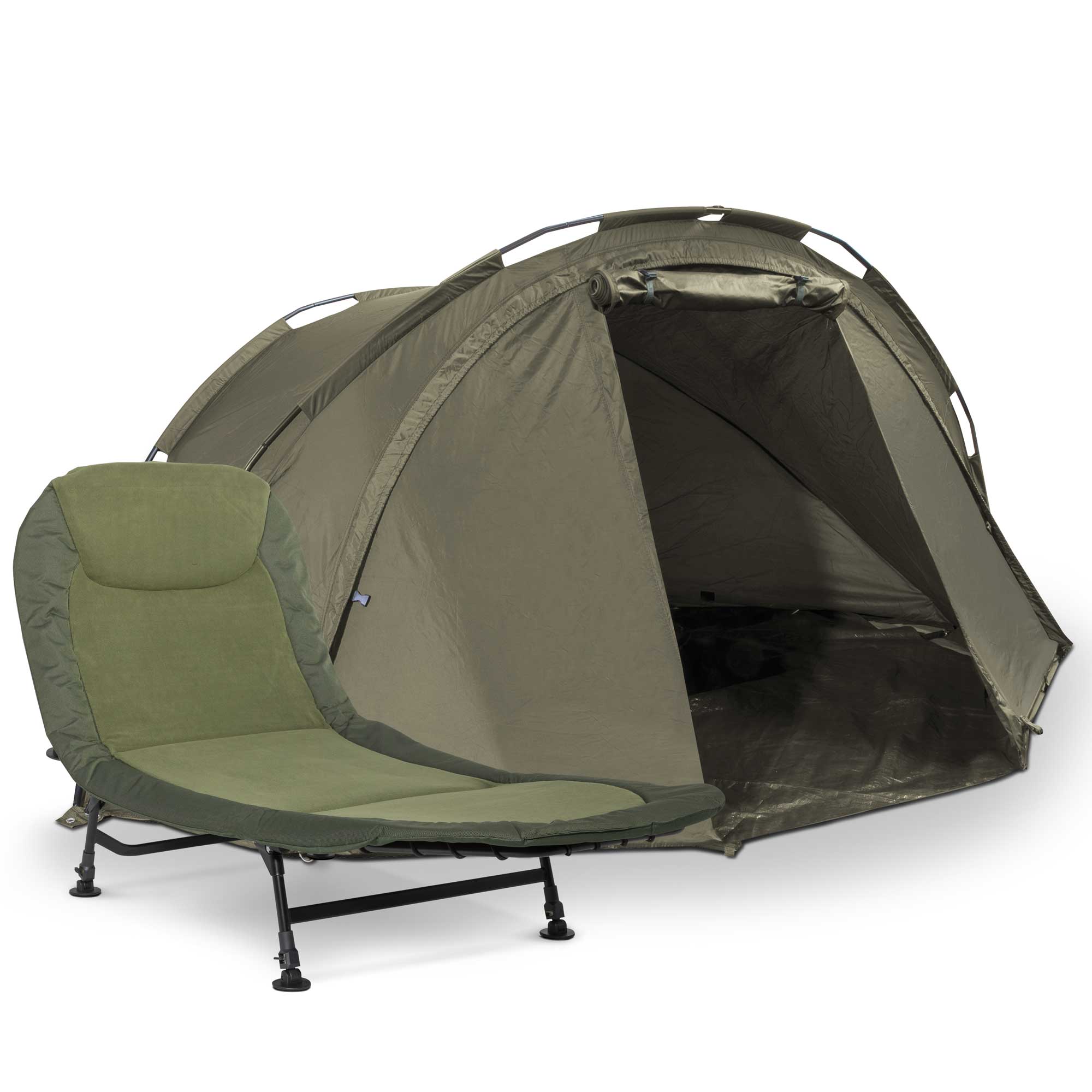 1-Man Fishing Bivvy/Carp Tent, Waterproof & UV Protection Quick Assembly Pre-Threaded Poles with Adjustable Bedchair - DL141