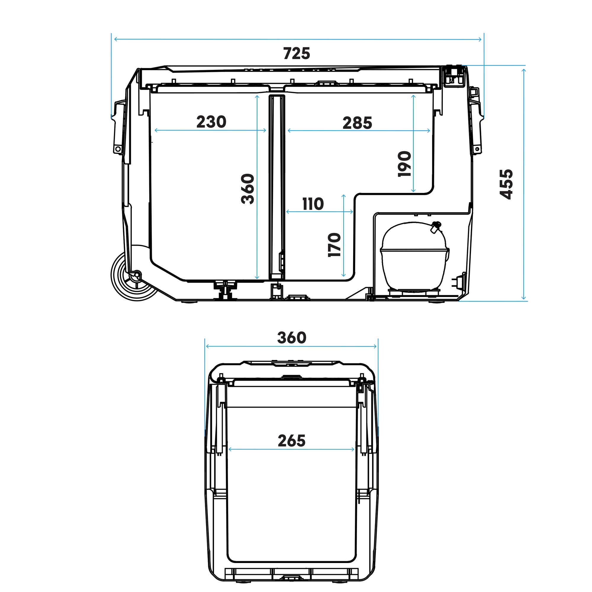 50L Portable Car Fridge, Freezer, 12/24V Dual Zone Compressor - DL14