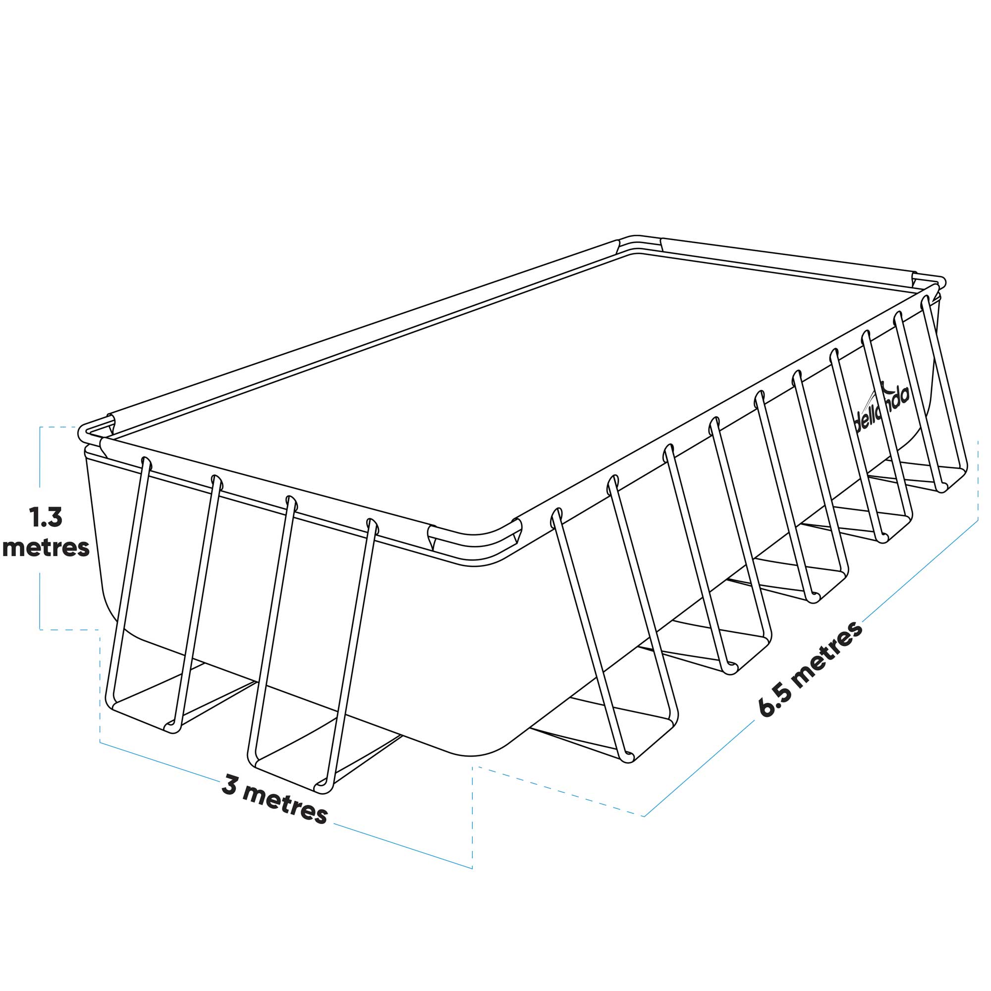 Dellonda 21ft Deluxe Rectangular Steel Frame Swimming Pool with Step Ladder & Filter Pump - DL150