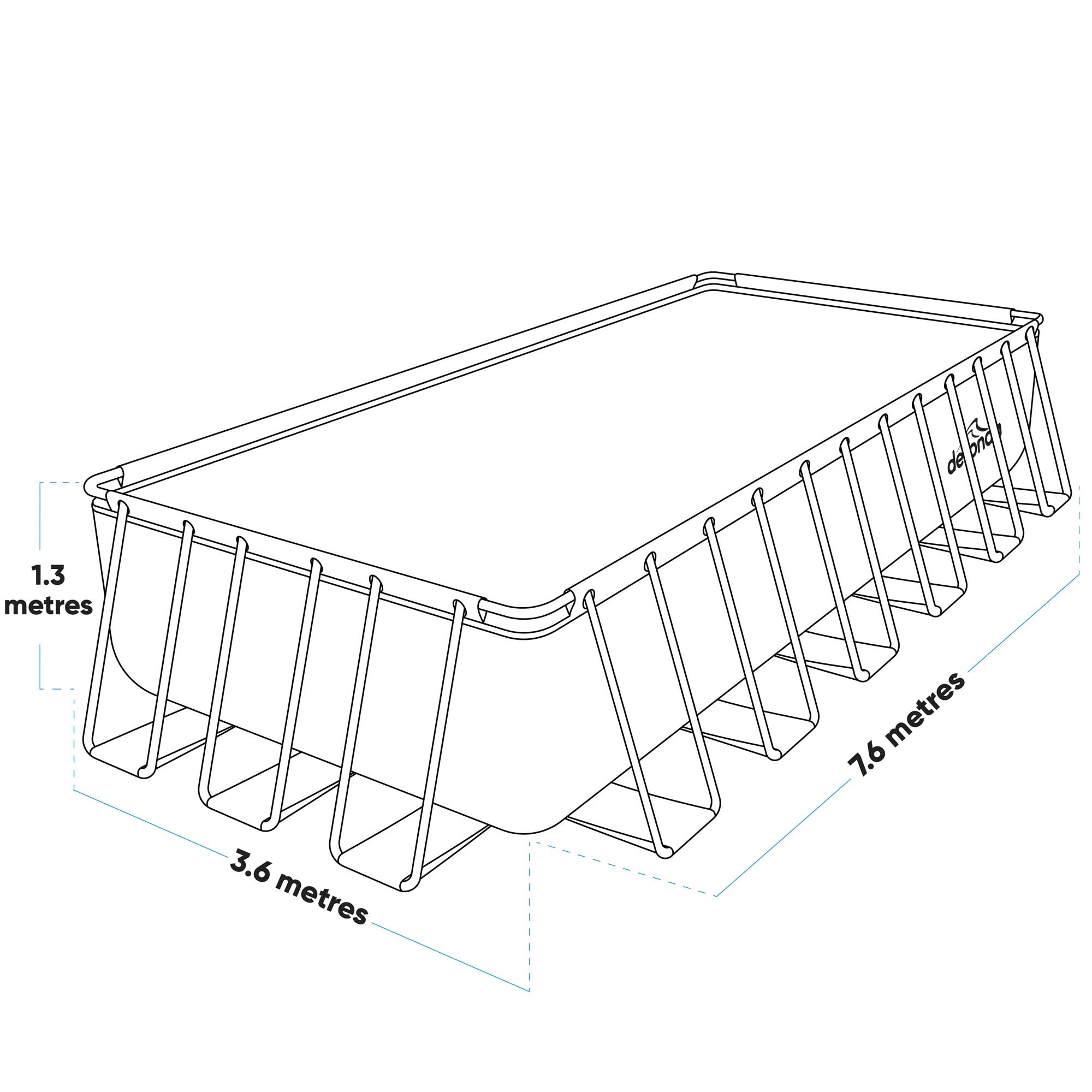 Dellonda 25ft Deluxe Steel Frame Swimming Pool, Rectangular with Step Ladder, Pool and Ground Cover and Filter Sand Pump - DL151