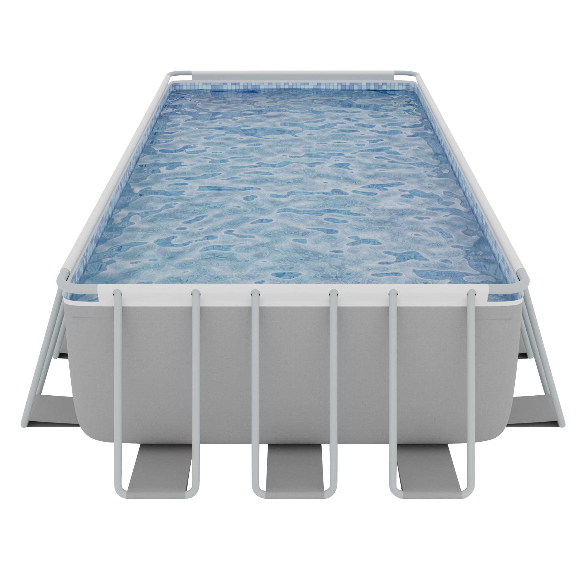 Dellonda 25ft Deluxe Steel Frame Swimming Pool, Rectangular with Step Ladder, Pool and Ground Cover and Filter Sand Pump - DL151