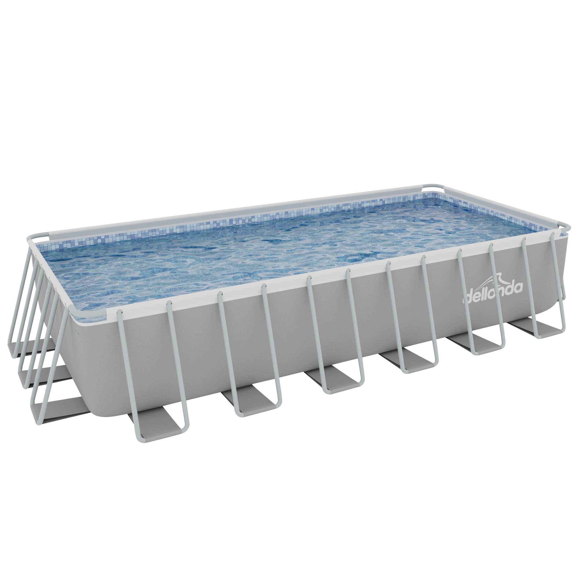 Dellonda 25ft Deluxe Steel Frame Swimming Pool, Rectangular with Step Ladder, Pool and Ground Cover and Filter Sand Pump - DL151