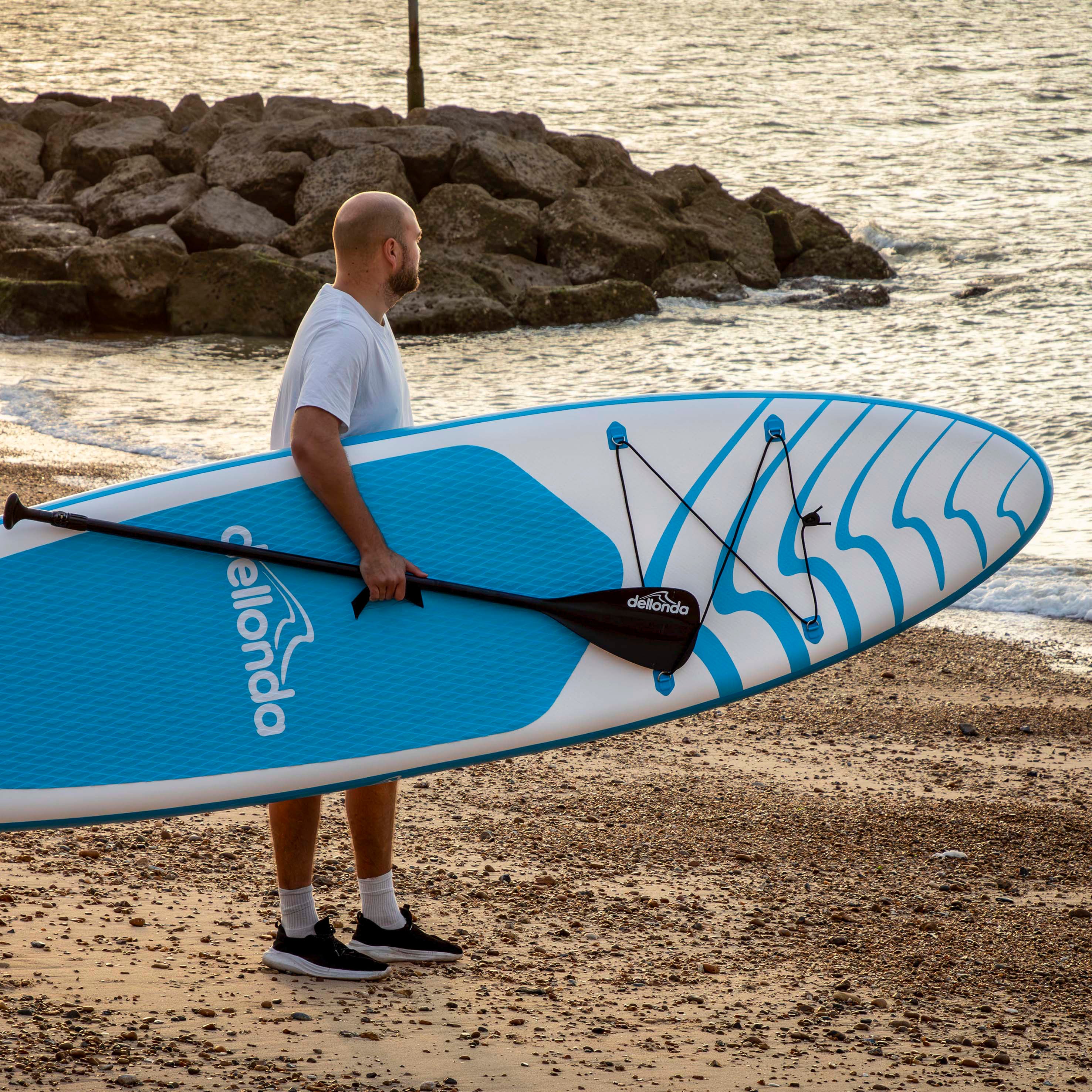 Inflatable Stand Up Paddle Board, SUP, Light Blue/White, 10'6", Leash, Pump, Carry Bag, DL152