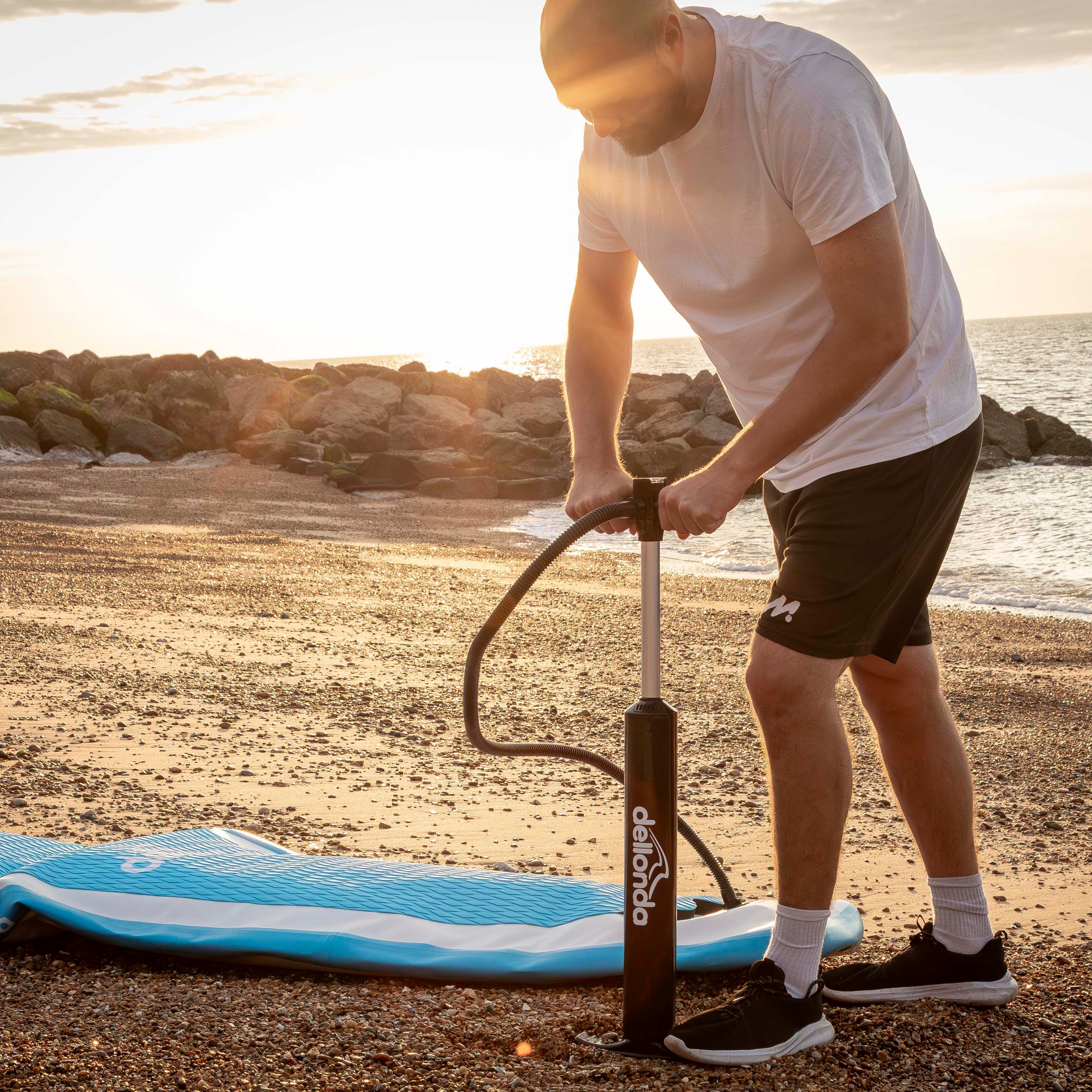 Inflatable Stand Up Paddle Board, SUP, Light Blue/White, 10'6", Leash, Pump, Carry Bag, DL152