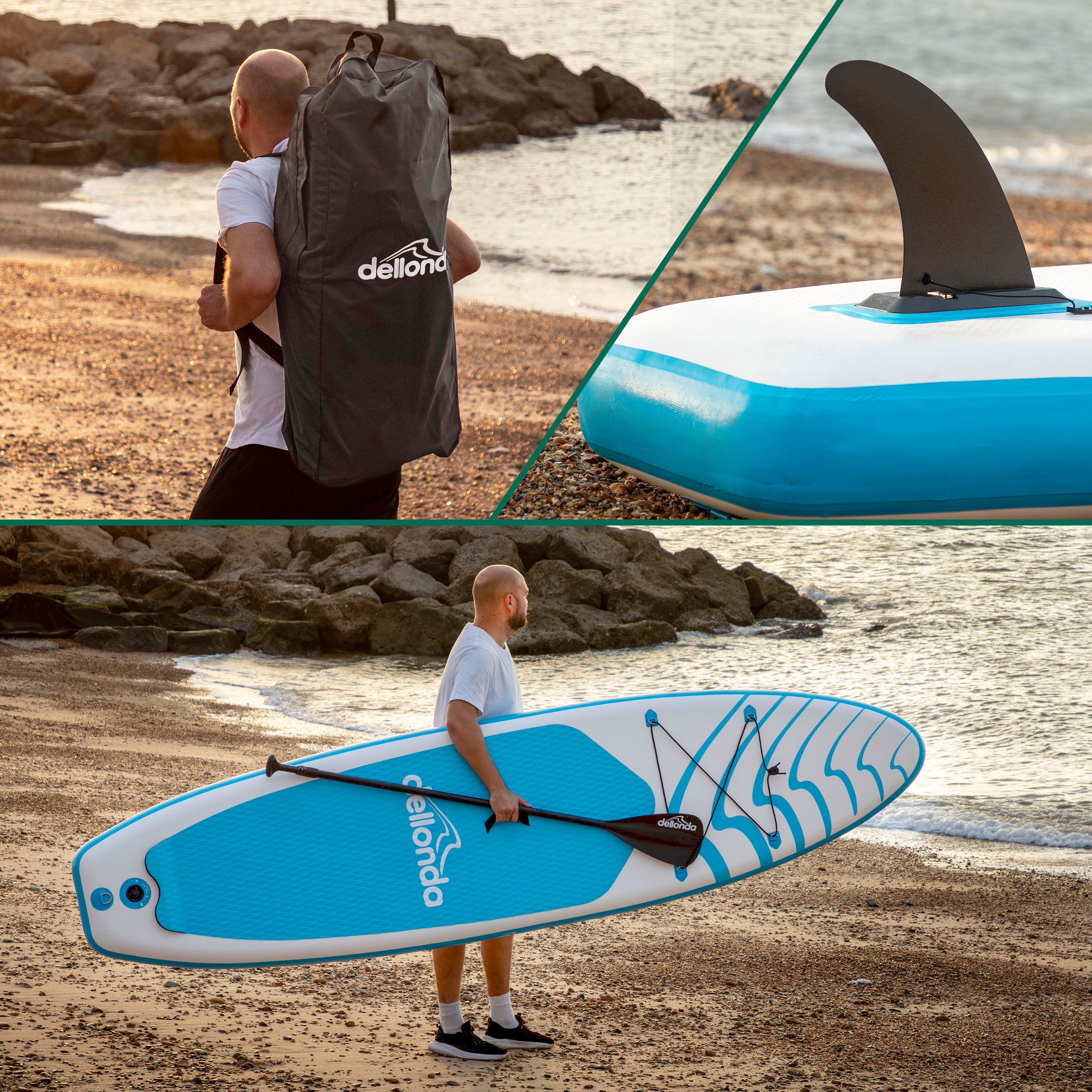 Inflatable Stand Up Paddle Board, SUP, Light Blue/White, 10'6", Leash, Pump, Carry Bag, DL152