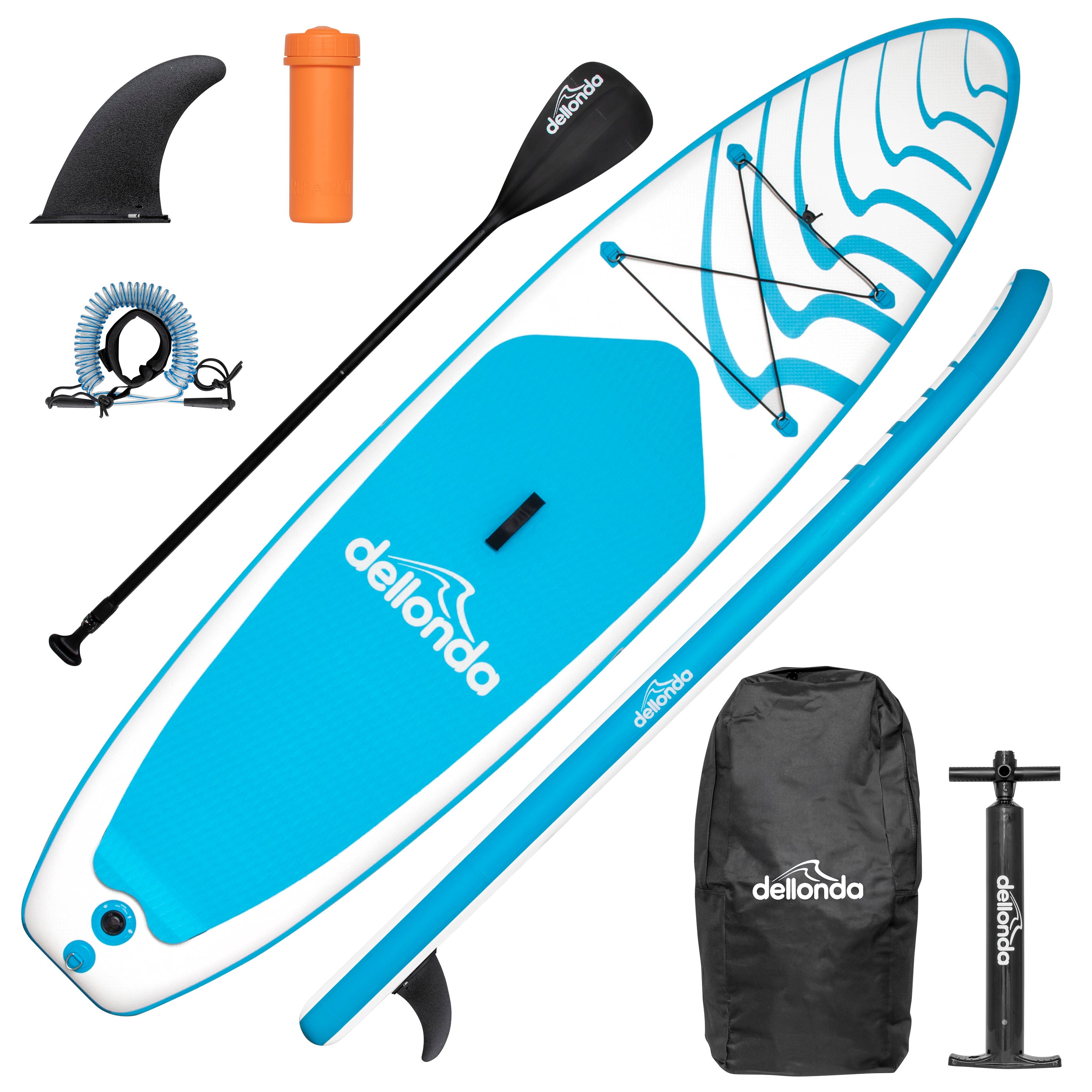 Inflatable Stand Up Paddle Board, SUP, Light Blue/White, 10'6", Leash, Pump, Carry Bag, DL152