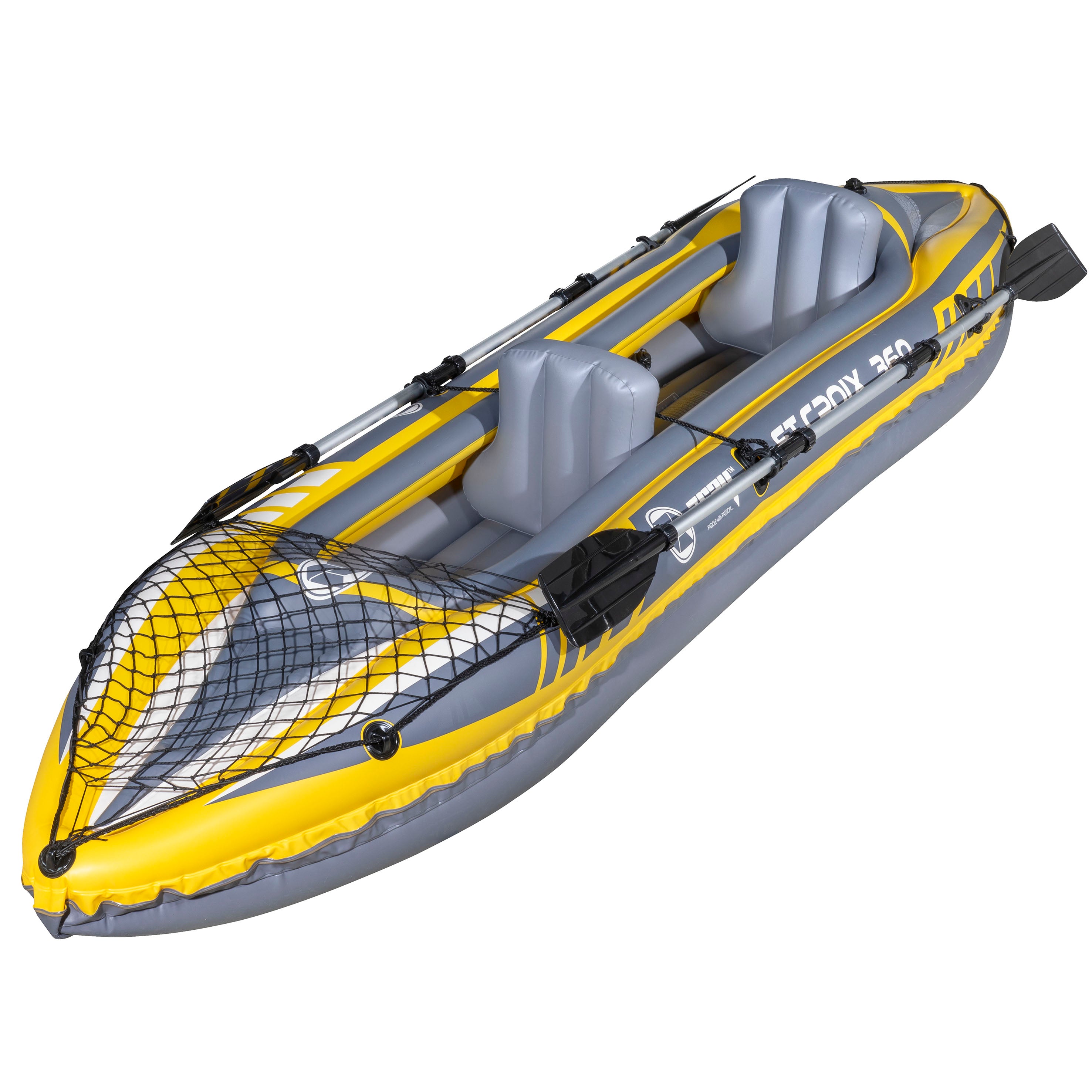 Inflatable Two Person Kayak/Canoe Set, Blue/Yellow/White, Pump, Carry Bag, 2 x Aluminium Paddles, DL155