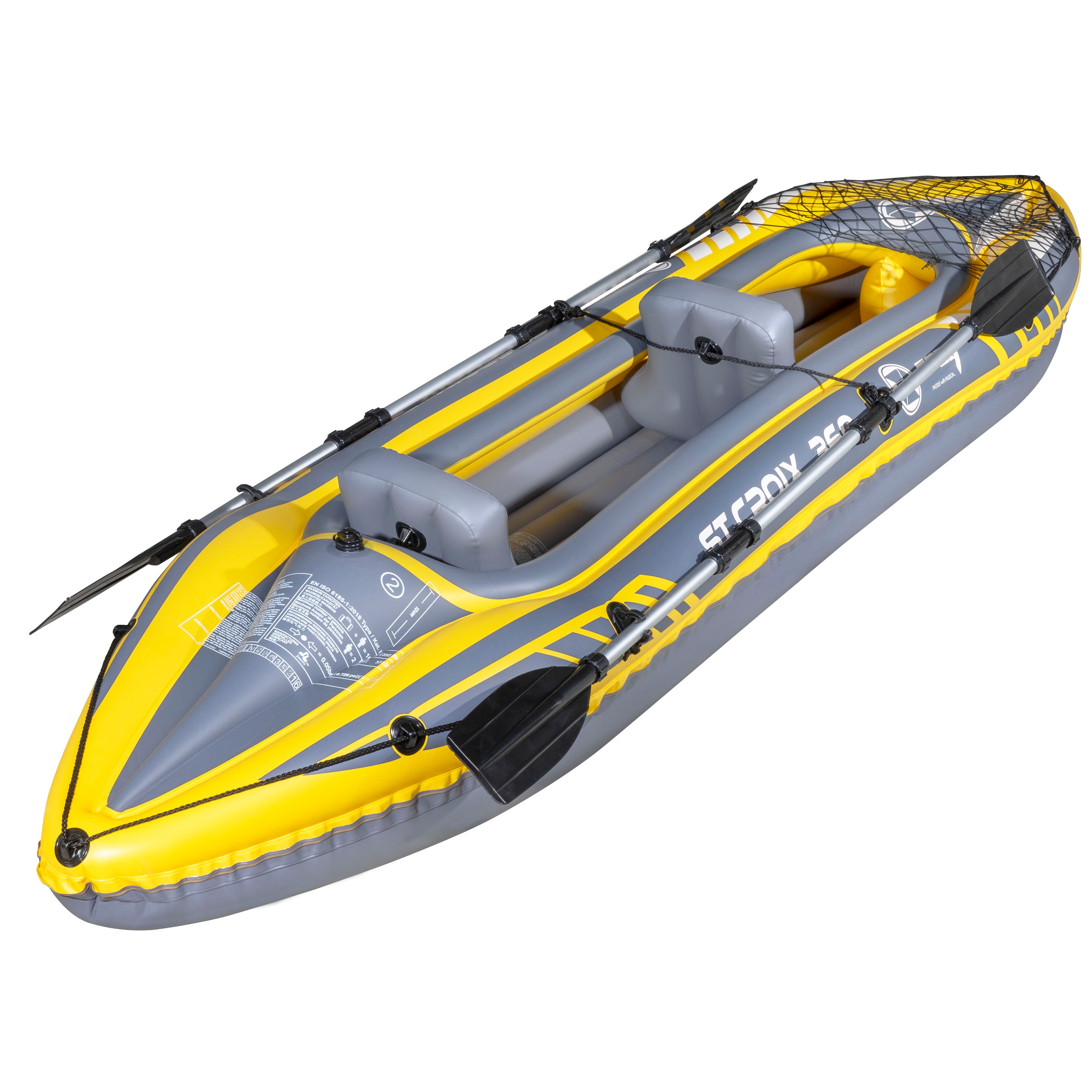 Inflatable Two Person Kayak/Canoe Set, Blue/Yellow/White, Pump, Carry Bag, 2 x Aluminium Paddles, DL155