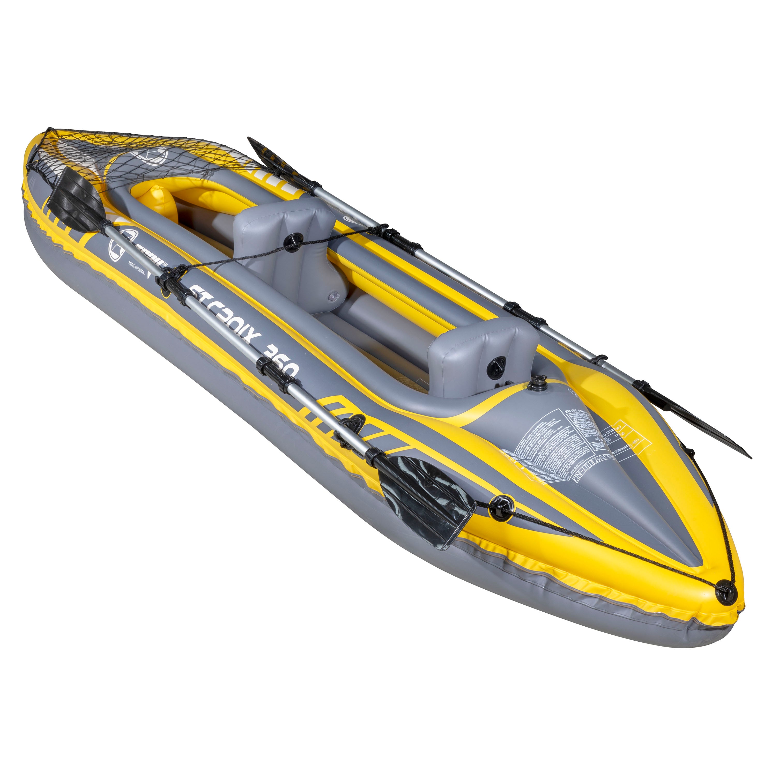 Inflatable Two Person Kayak/Canoe Set, Blue/Yellow/White, Pump, Carry Bag, 2 x Aluminium Paddles, DL155