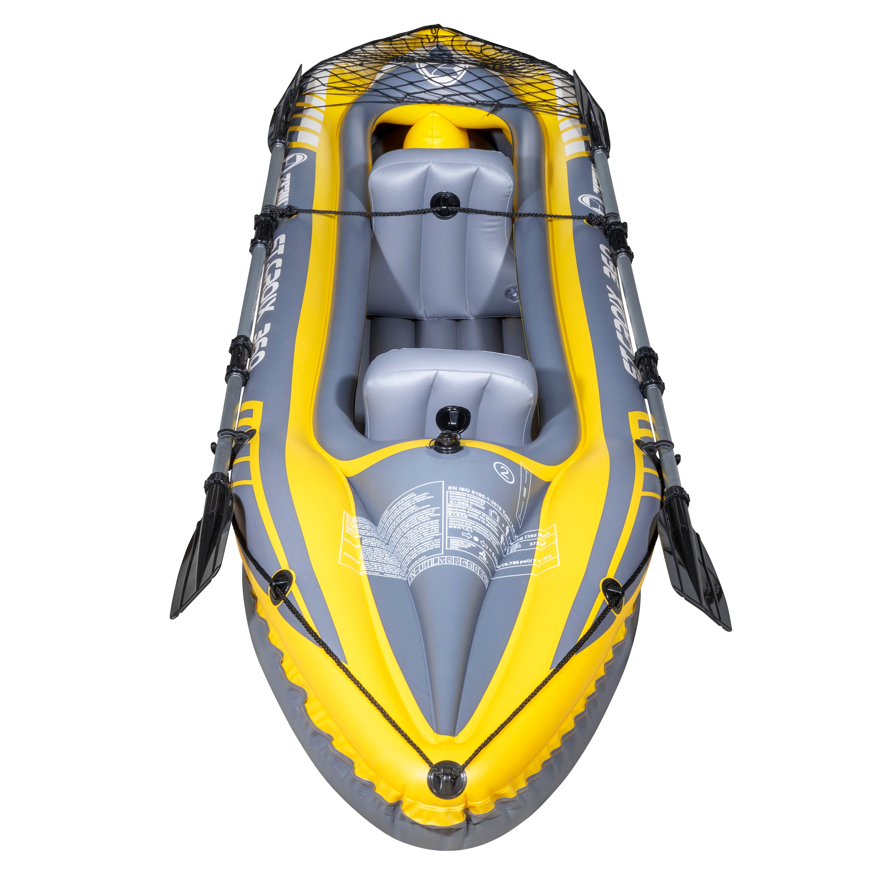 Inflatable Two Person Kayak/Canoe Set, Blue/Yellow/White, Pump, Carry Bag, 2 x Aluminium Paddles, DL155