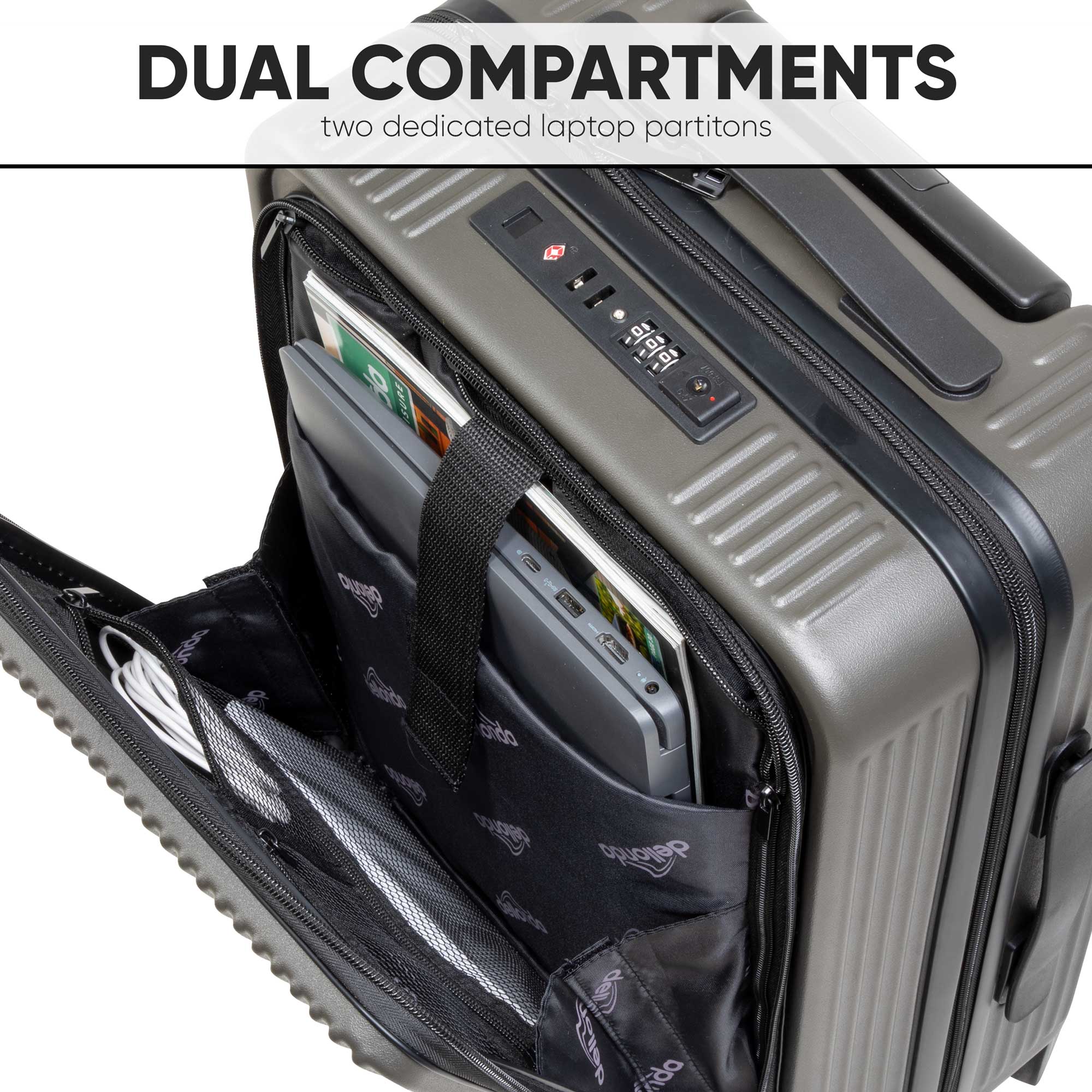 Dellonda 20" Cabin Size Luggage with Laptop Compartments, Dual TSA Lock, USB & 4 360° Wheels - DL157