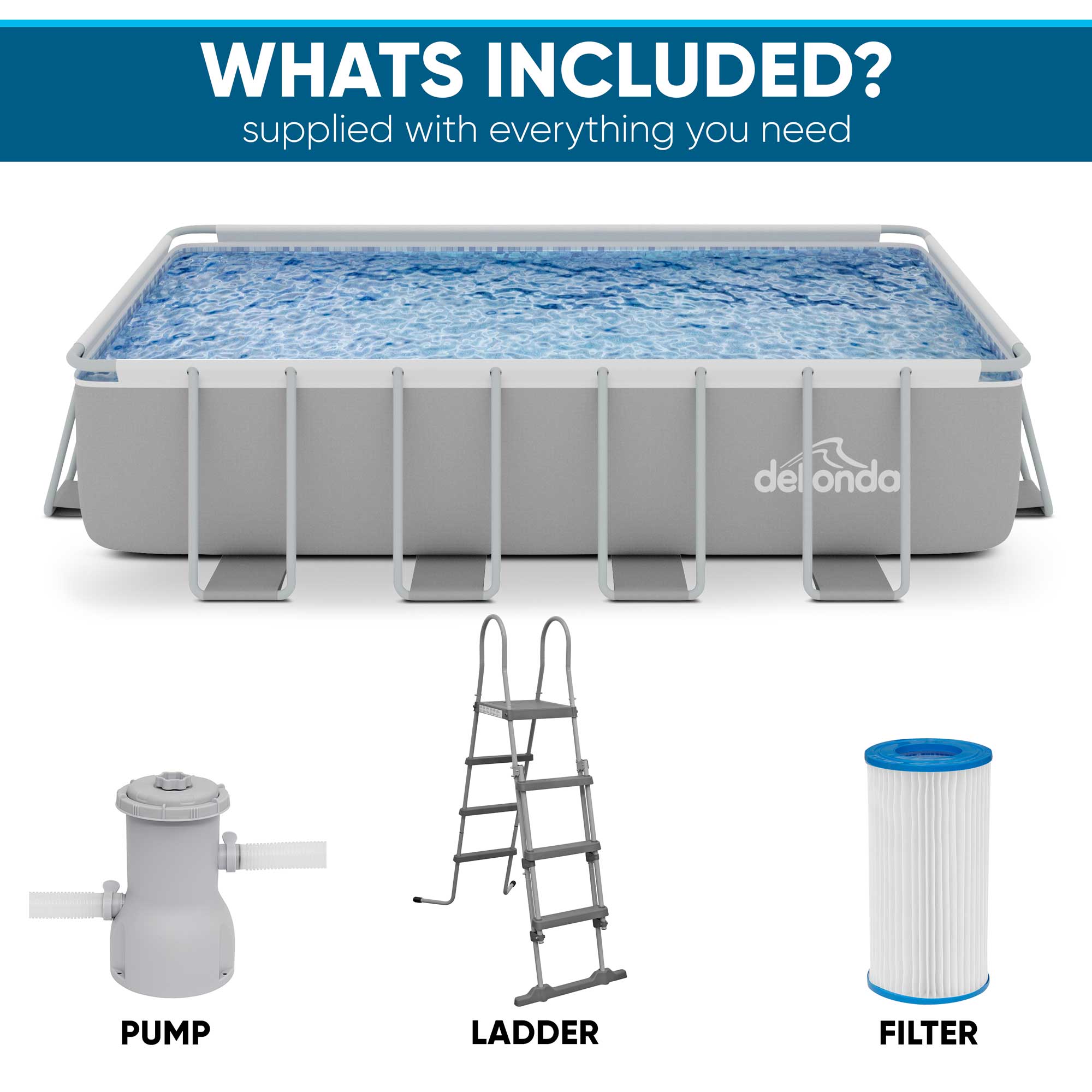 18ft Deluxe Steel Frame Swimming Pool, Rectangular with Filter Pump - DL22