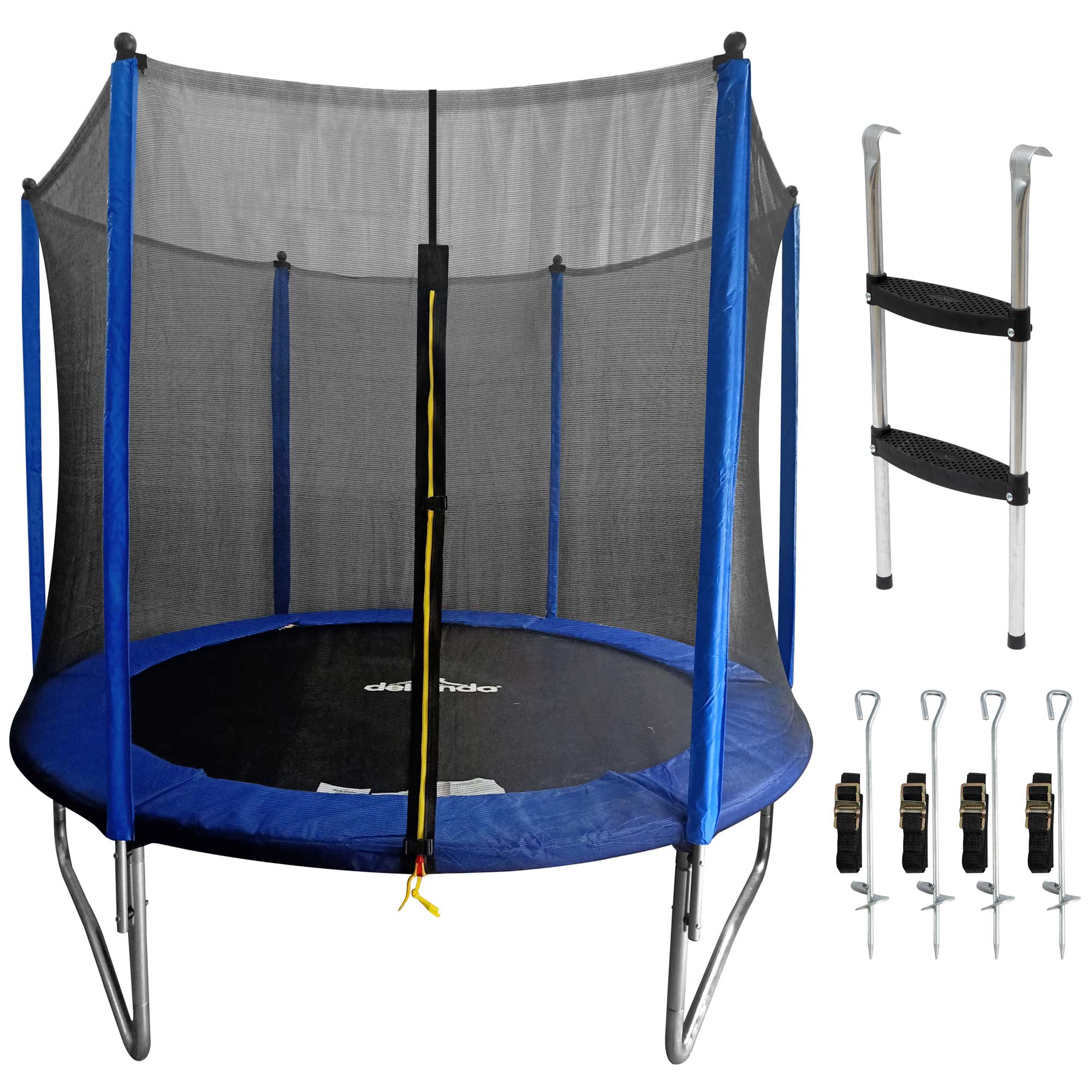 8ft Heavy-Duty Outdoor Trampoline for Kids with Safety Enclosure Net, Includes Anchor Kit & Ladder - DL93