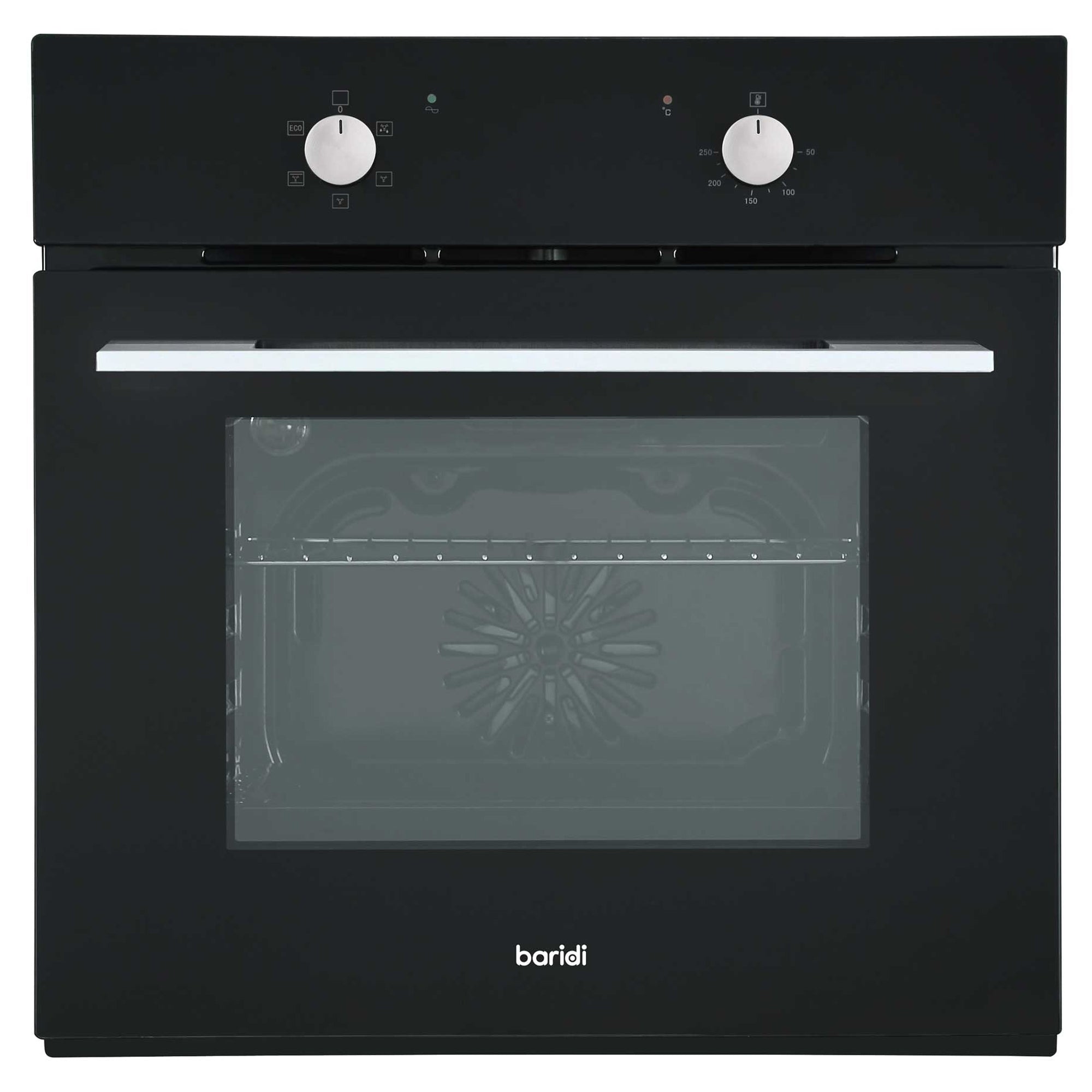 Baridi 60cm Built-In Five Function Fan Assisted, Single, Integrated Electric Oven, 55L Capacity, Black - DH124 - Dellonda