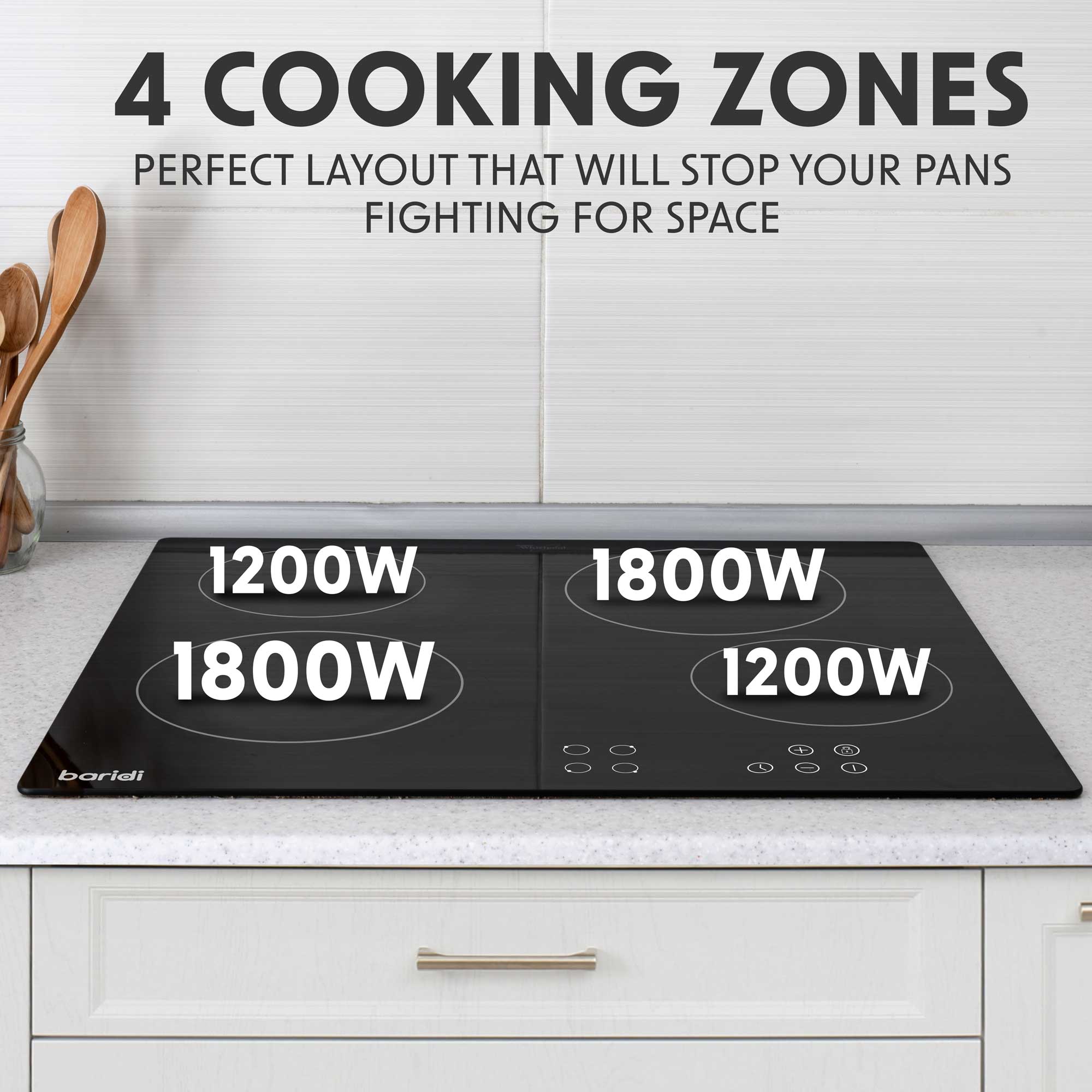 Baridi 4 Zone Ceramic Hob & Chimney Style Cooker Hood Bundle - DH181 - Dellonda