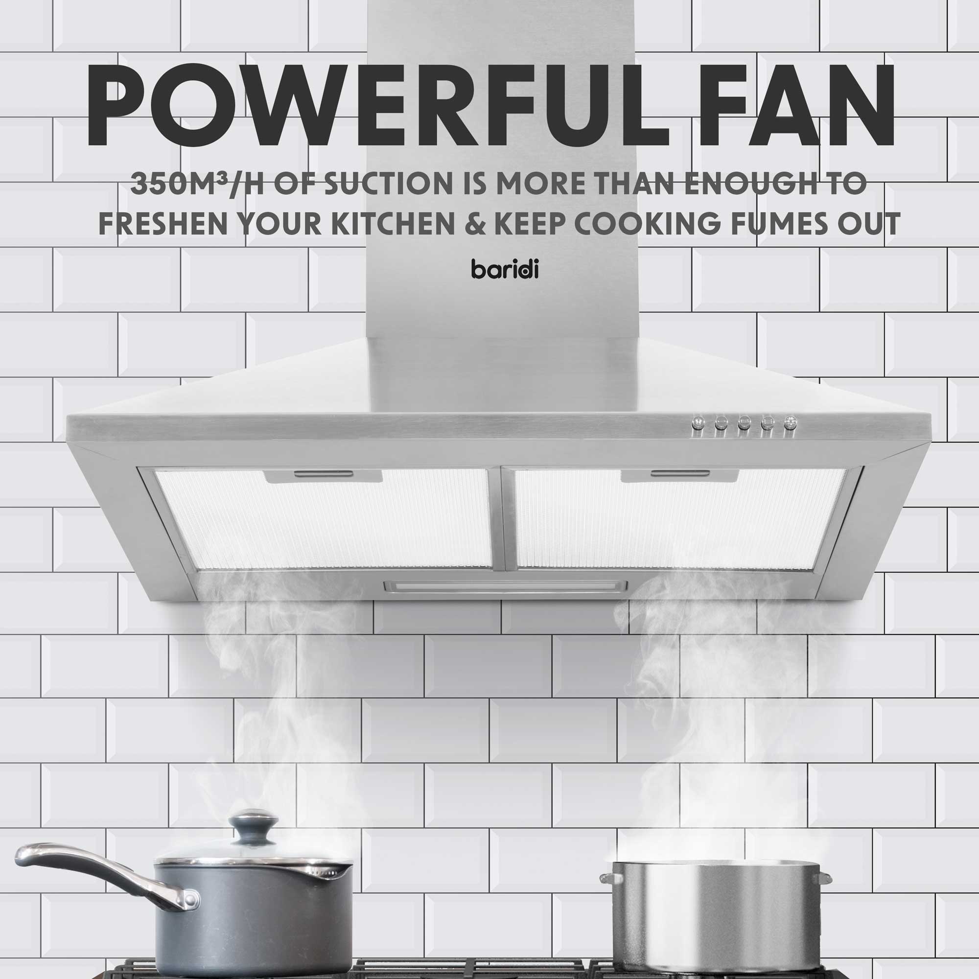 Baridi 4 Zone Ceramic Hob, 5 Function Fan-Assisted Oven & Chimney Style Cooker Hood Bundle - DH188 - Dellonda