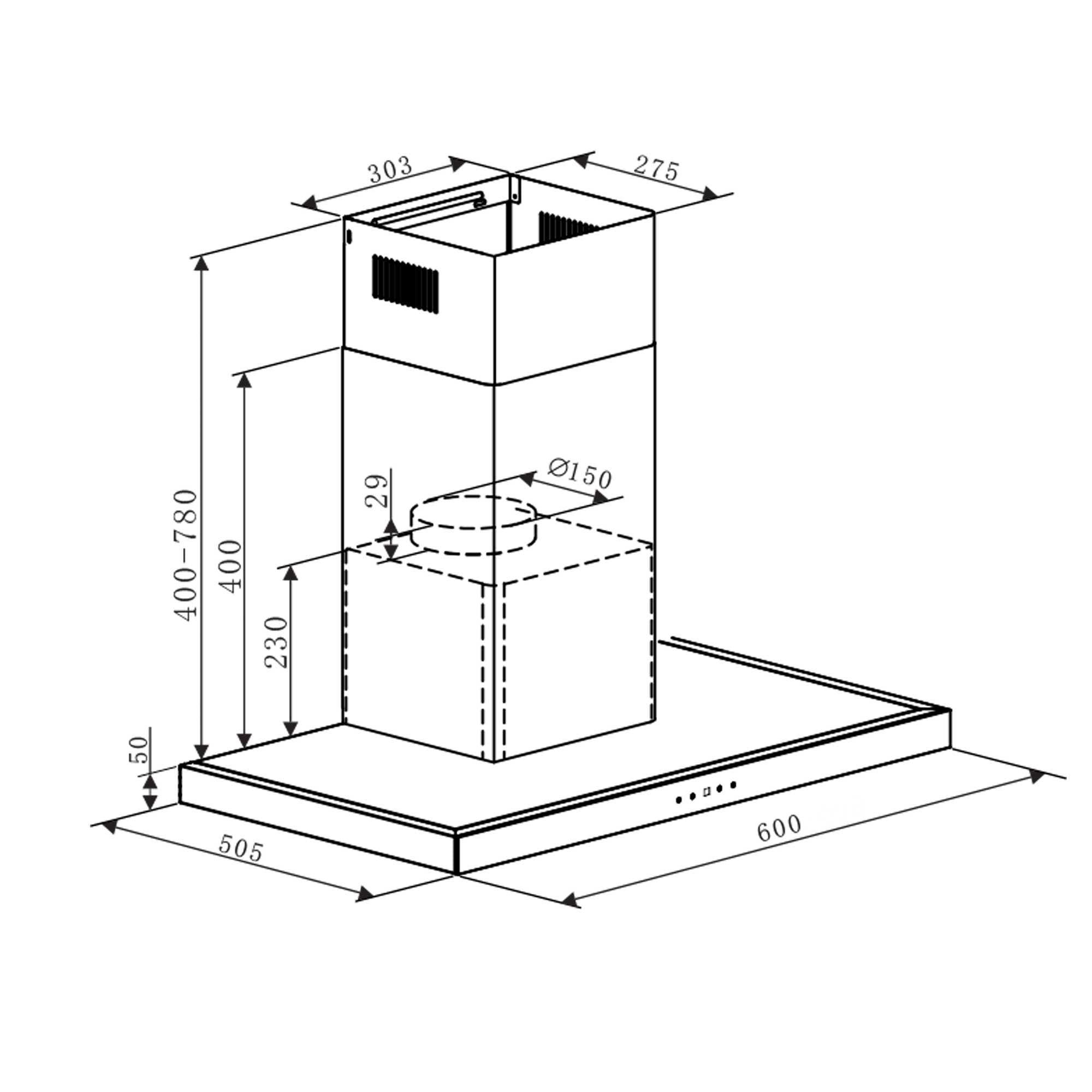 Baridi 60cm T Shape Chimney Cooker Hood with Carbon Filters, Stainless Steel - DH130 - Dellonda