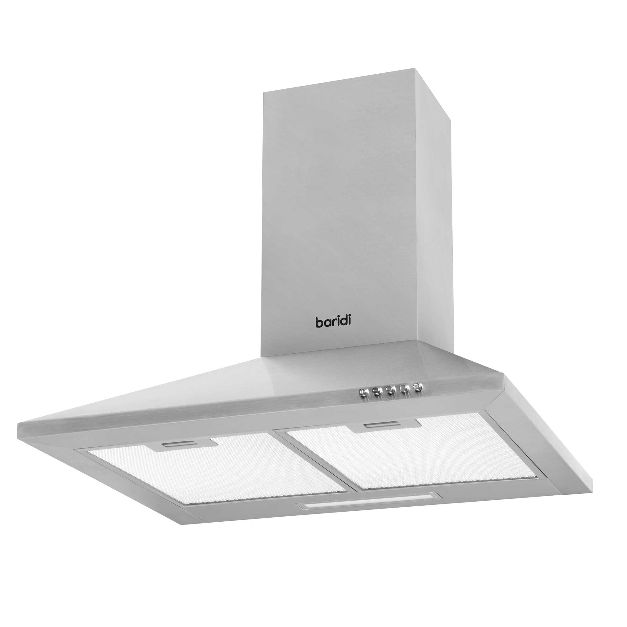 Baridi 60cm Chimney Style Cooker Hood with Carbon Filters, Stainless Steel - DH126 - Dellonda