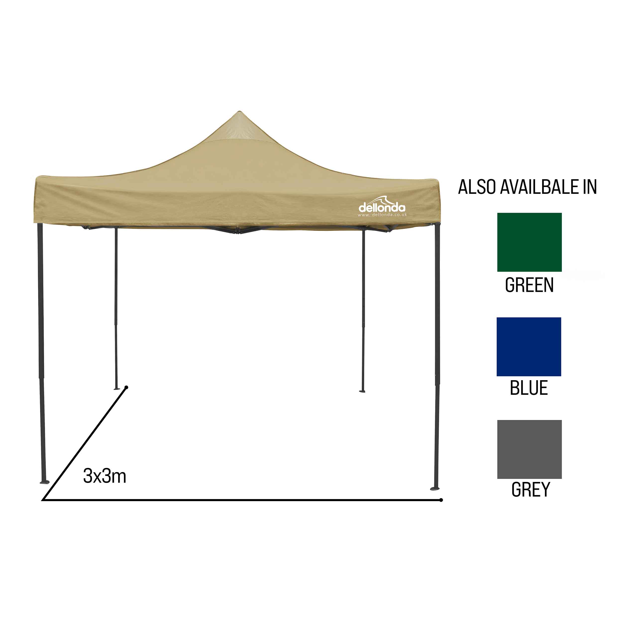 Premium 3x3m Pop-Up Gazebo, Heavy Duty, Water Resistant, Carry Bag, Stakes & Weight Bags - Beige - DG130 - Dellonda