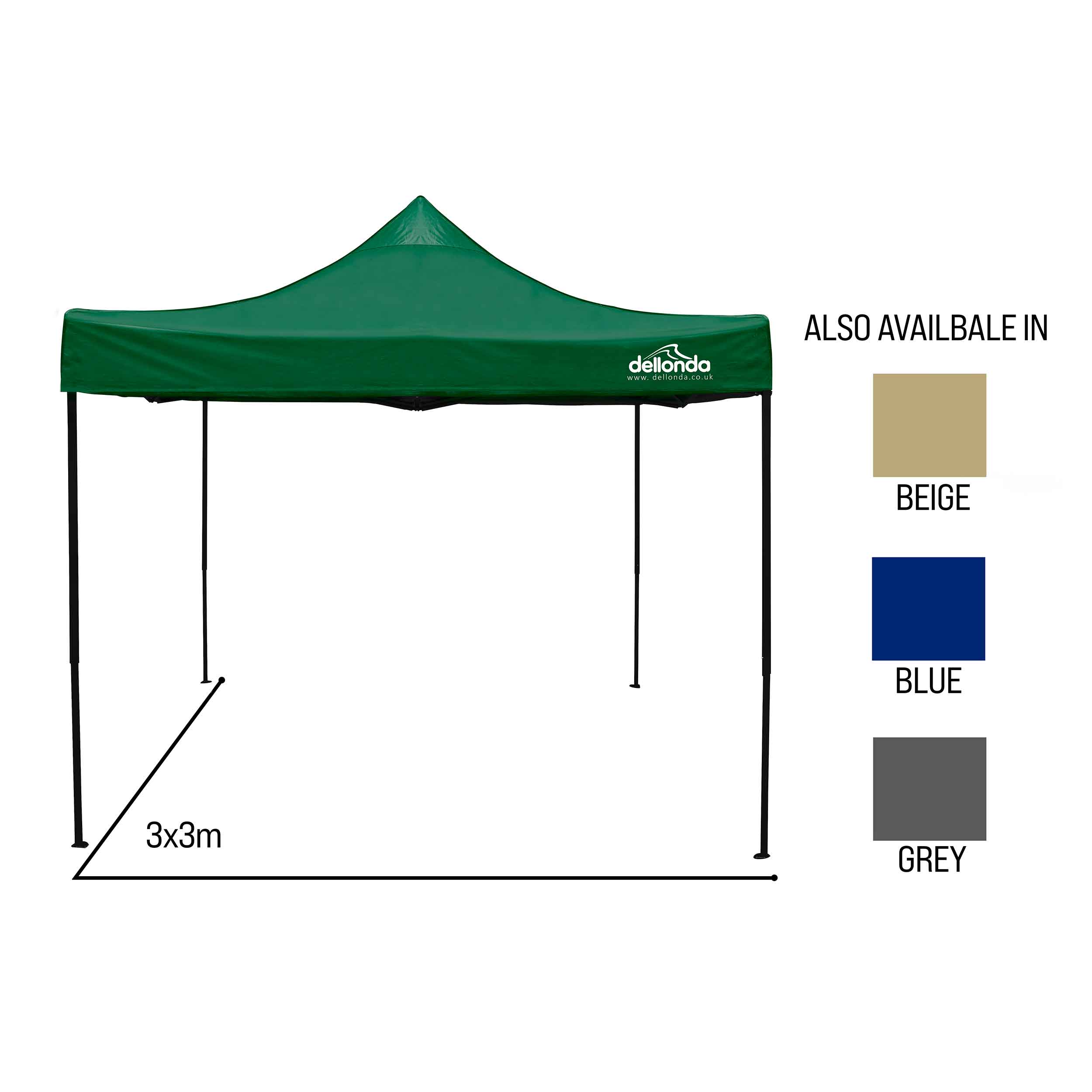 Premium 3x3m Pop-Up Gazebo, Heavy Duty, Water Resistant, Carry Bag, Stakes & Weight Bags - Dark Green - DG132 - Dellonda