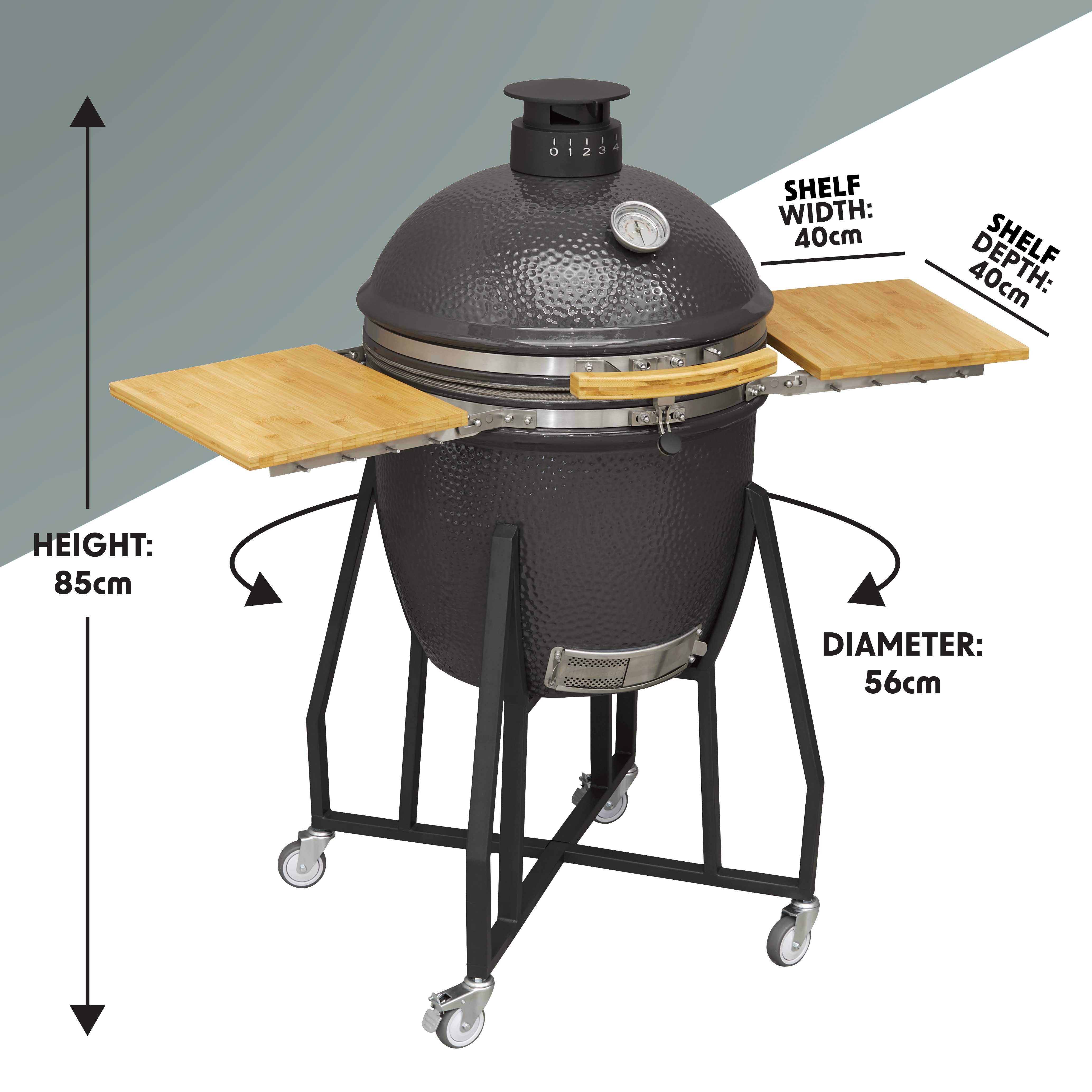 Deluxe Kamado Style BBQ Grill with Stand, Castor Wheels & Accessories, Ceramic 22"(56cm) - DG236 - Dellonda