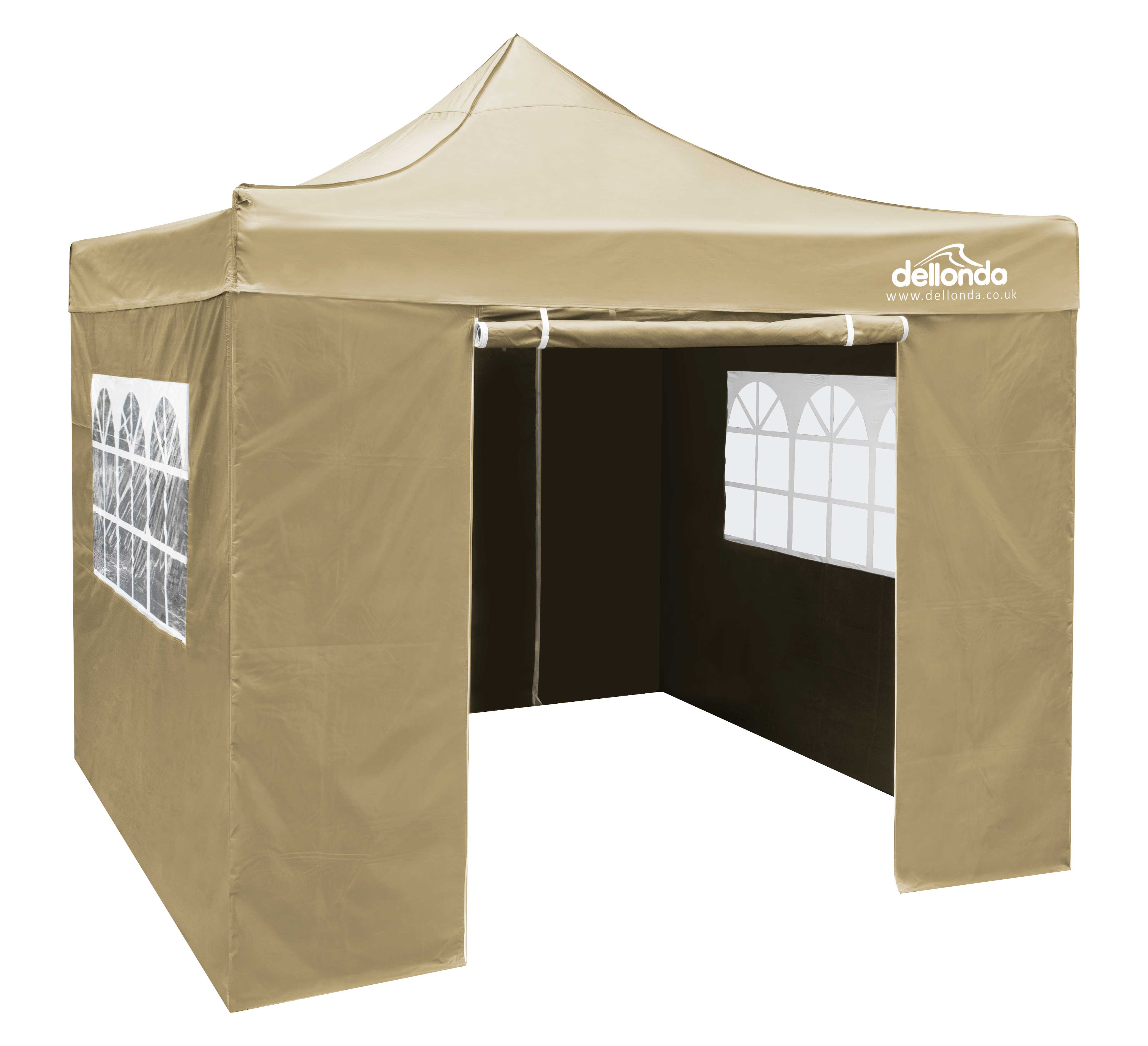 Premium 2x2m Pop-Up Gazebo & Side Walls, Water Resistant with Carry Bag, Stakes & Weight Bags - Beige - DG160 - Dellonda