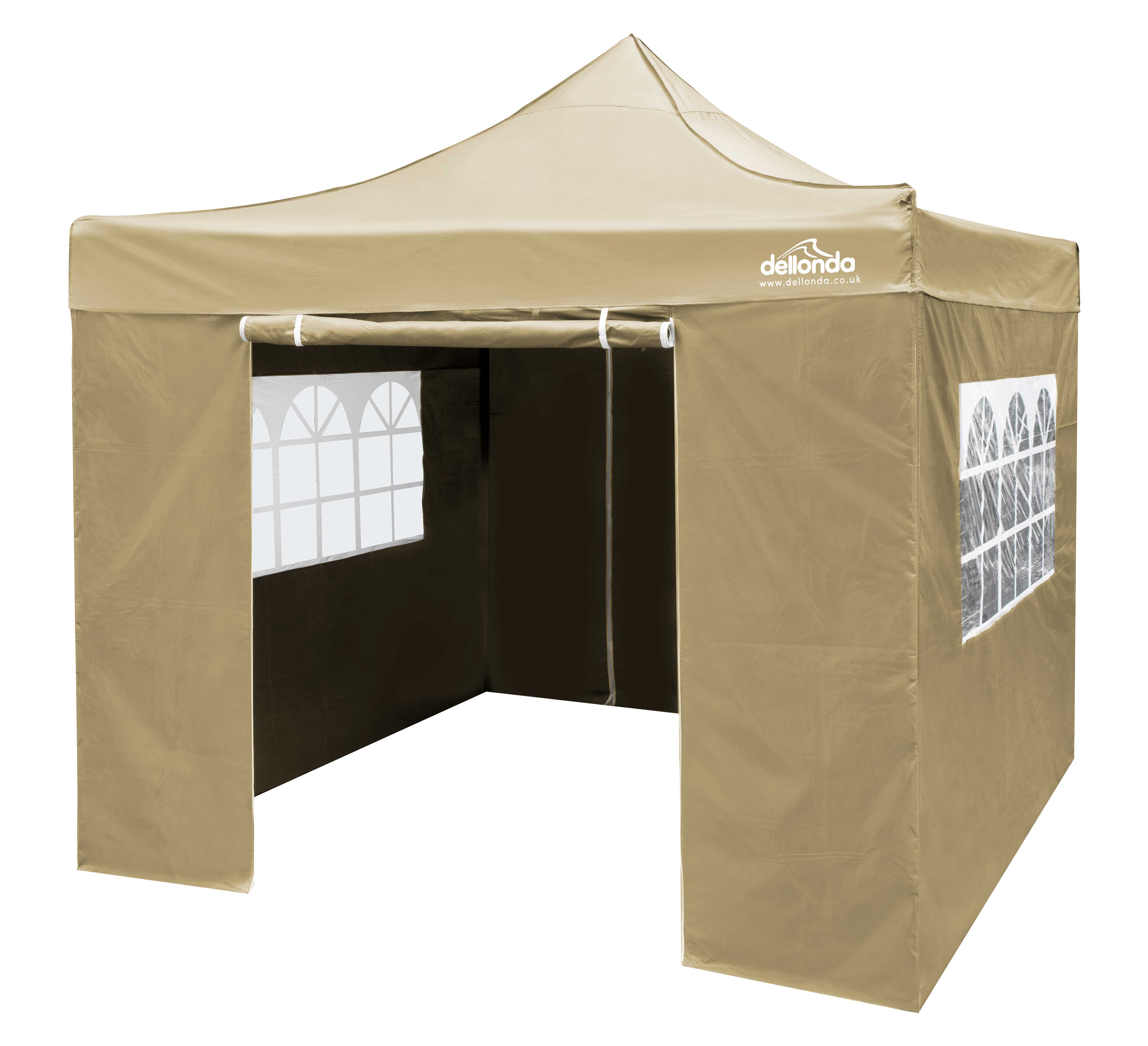 Premium 2x2m Pop-Up Gazebo & Side Walls, Water Resistant with Carry Bag, Stakes & Weight Bags - Beige - DG160 - Dellonda