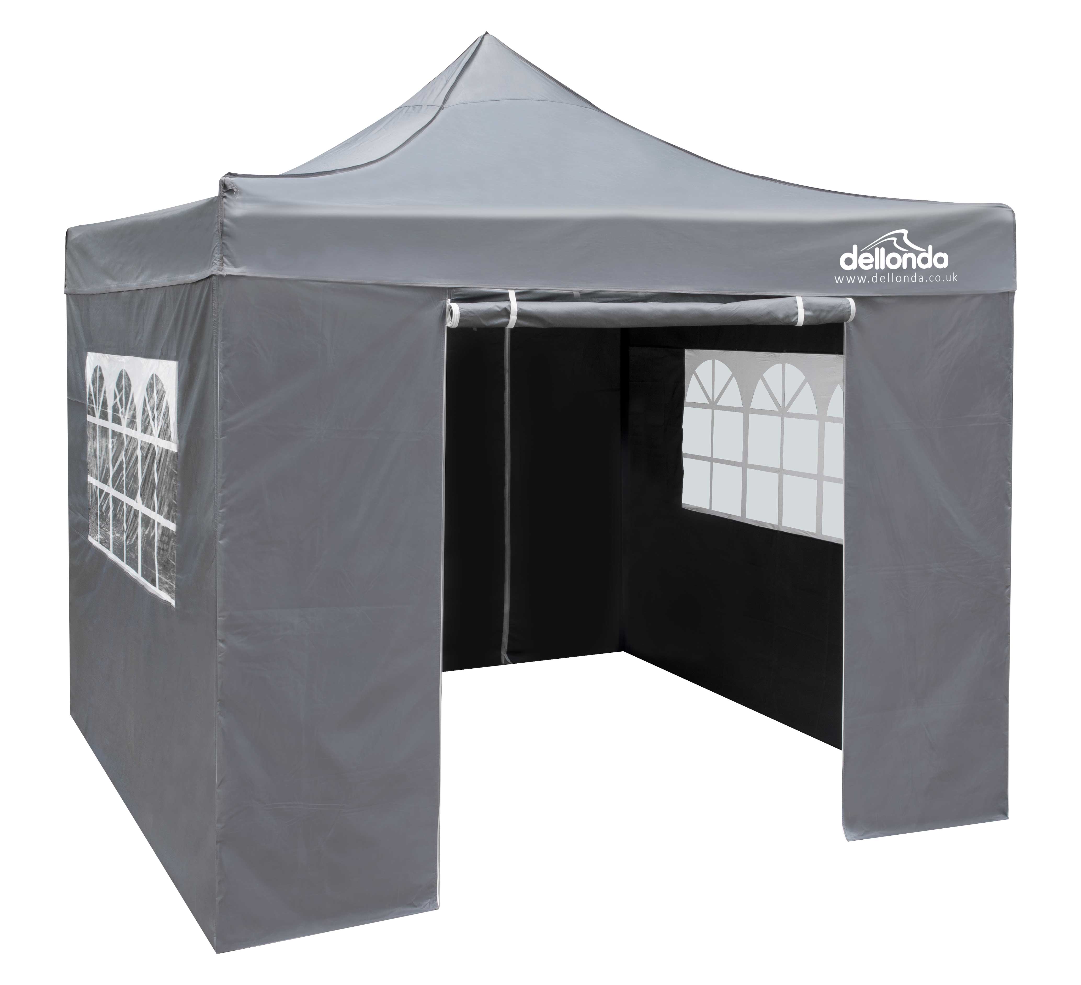 Premium 2x2m Pop-Up Gazebo & Side Walls, Water Resistant with Carry Bag, Stakes & Weight Bags - Grey - DG163 - Dellonda