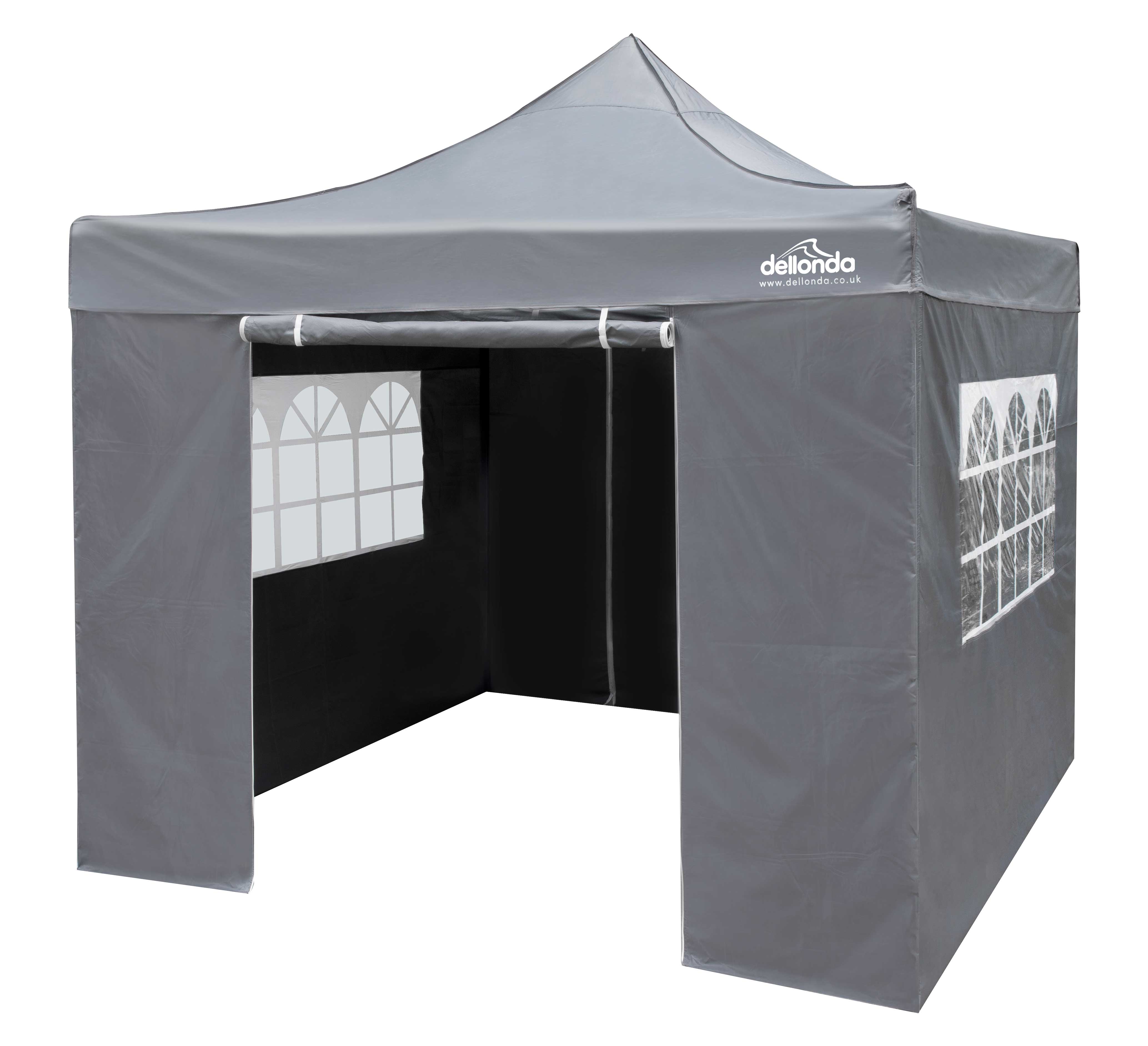 Premium 2x2m Pop-Up Gazebo & Side Walls, Water Resistant with Carry Bag, Stakes & Weight Bags - Grey - DG163 - Dellonda