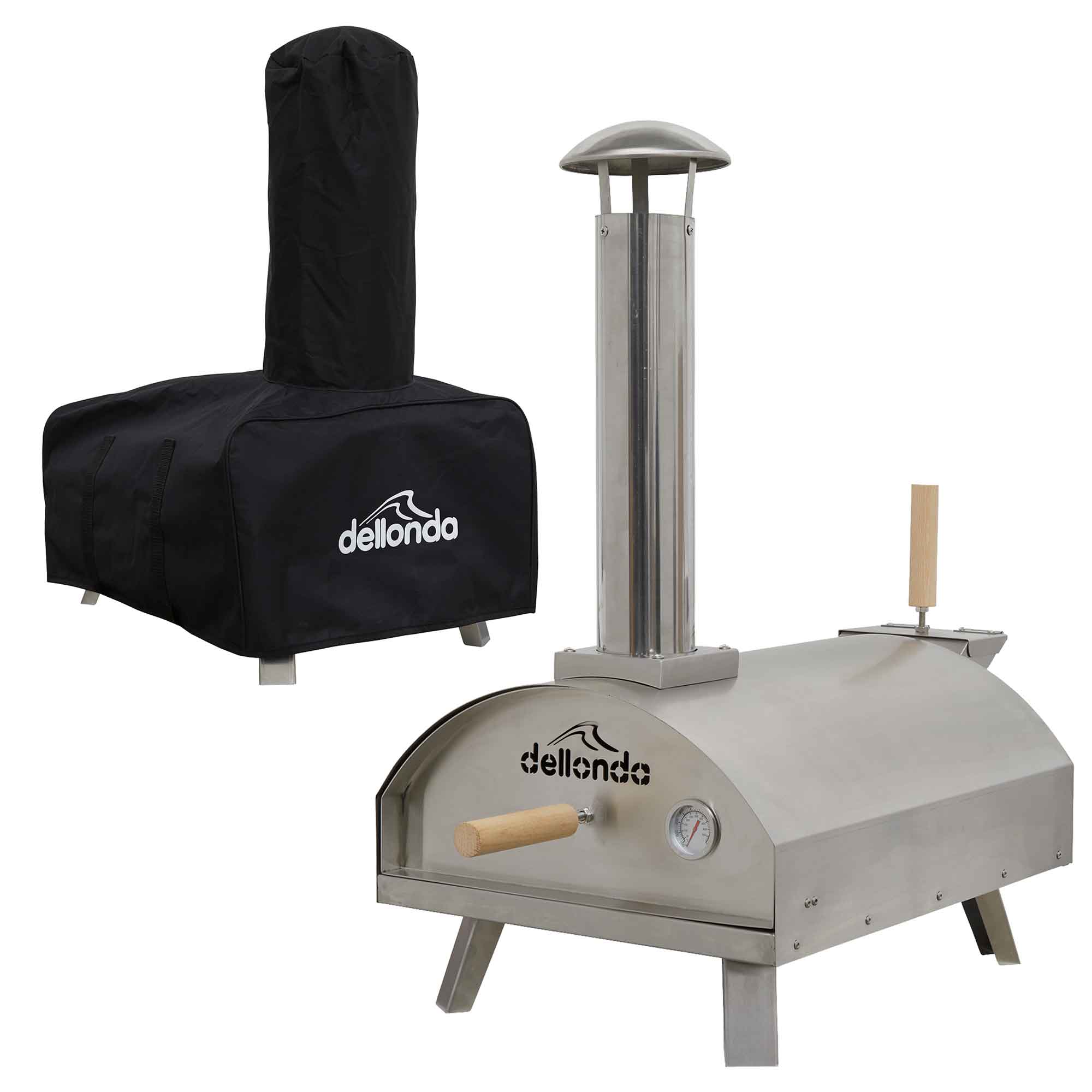 Portable Wood-Fired Pizza Oven and Smoking Oven, Stainless Steel with Weatherproof Cover - DG219 - Dellonda