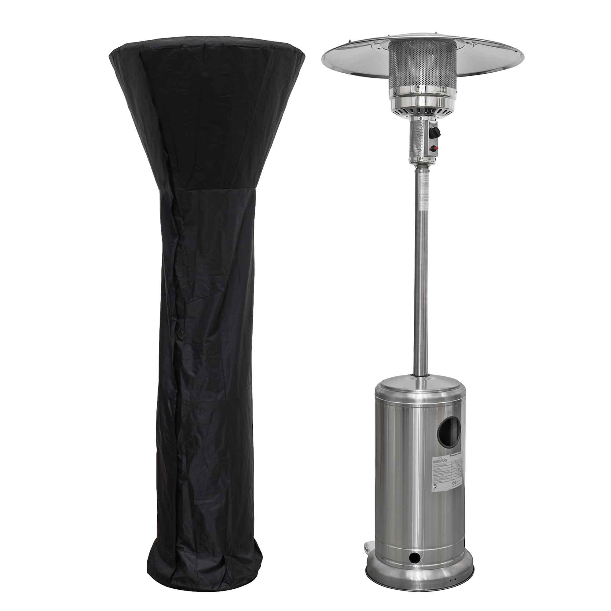 Freestanding Gas Patio Heater 13kW with Wheels & Cover, Commercial & Domestic Use, Stainless Steel - DG221 - Dellonda