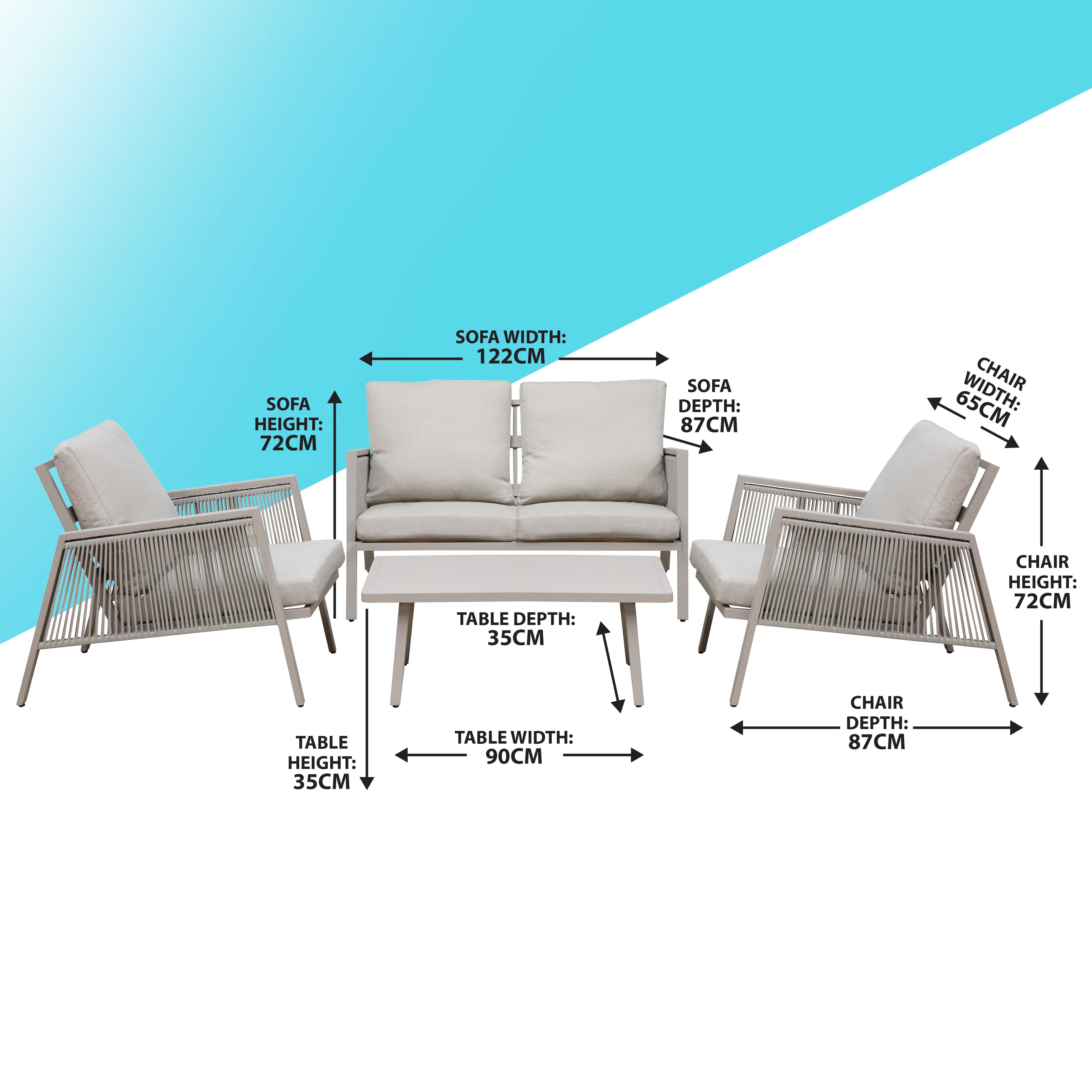 Fusion 4 Piece Outdoor Aluminium Sofa Set - DG56 - Dellonda