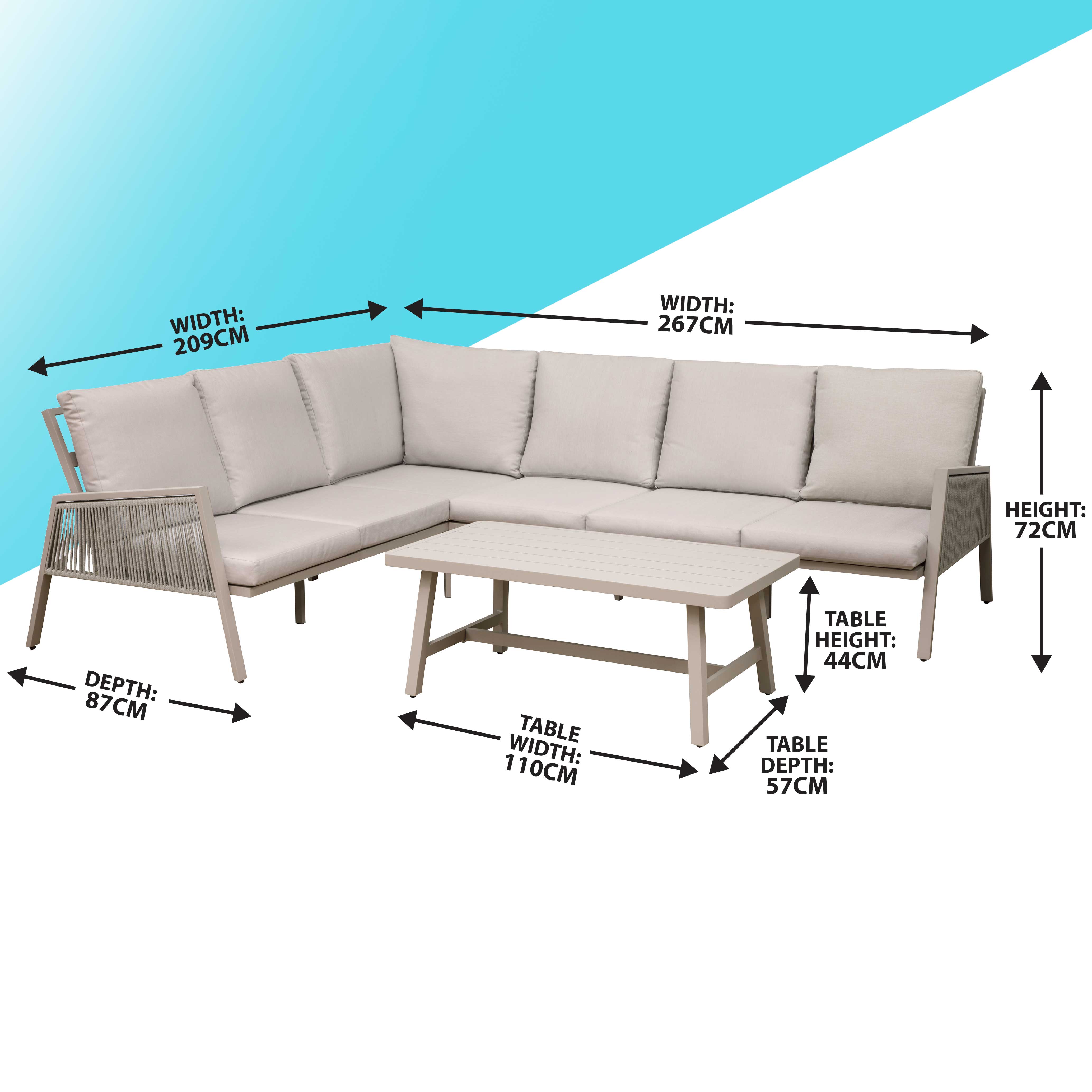 Fusion 4 Piece Outdoor Aluminium Corner Sofa Set - DG57 - Dellonda