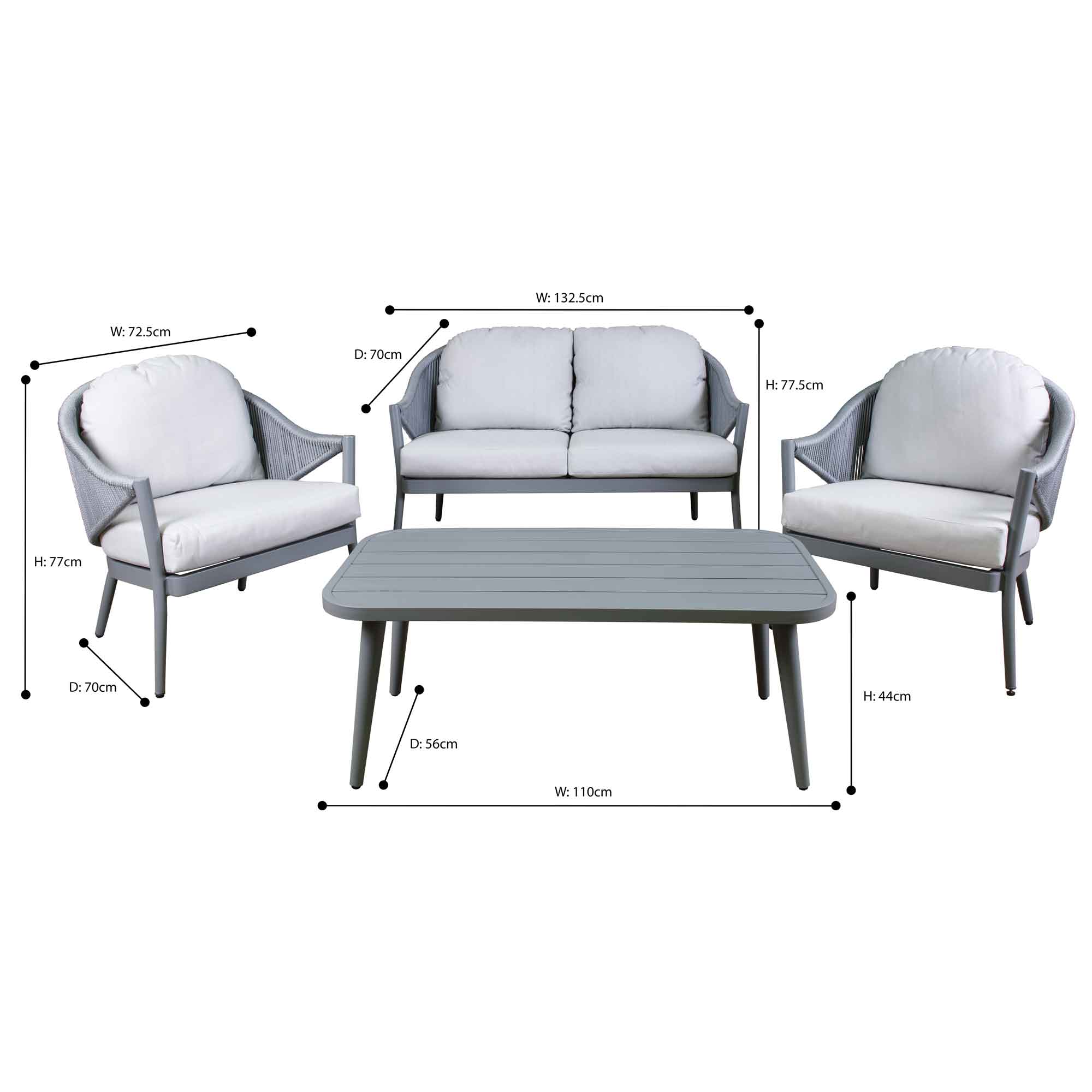 Echo 4 Piece Aluminium Outdoor Sofa Set - DG59 - Dellonda