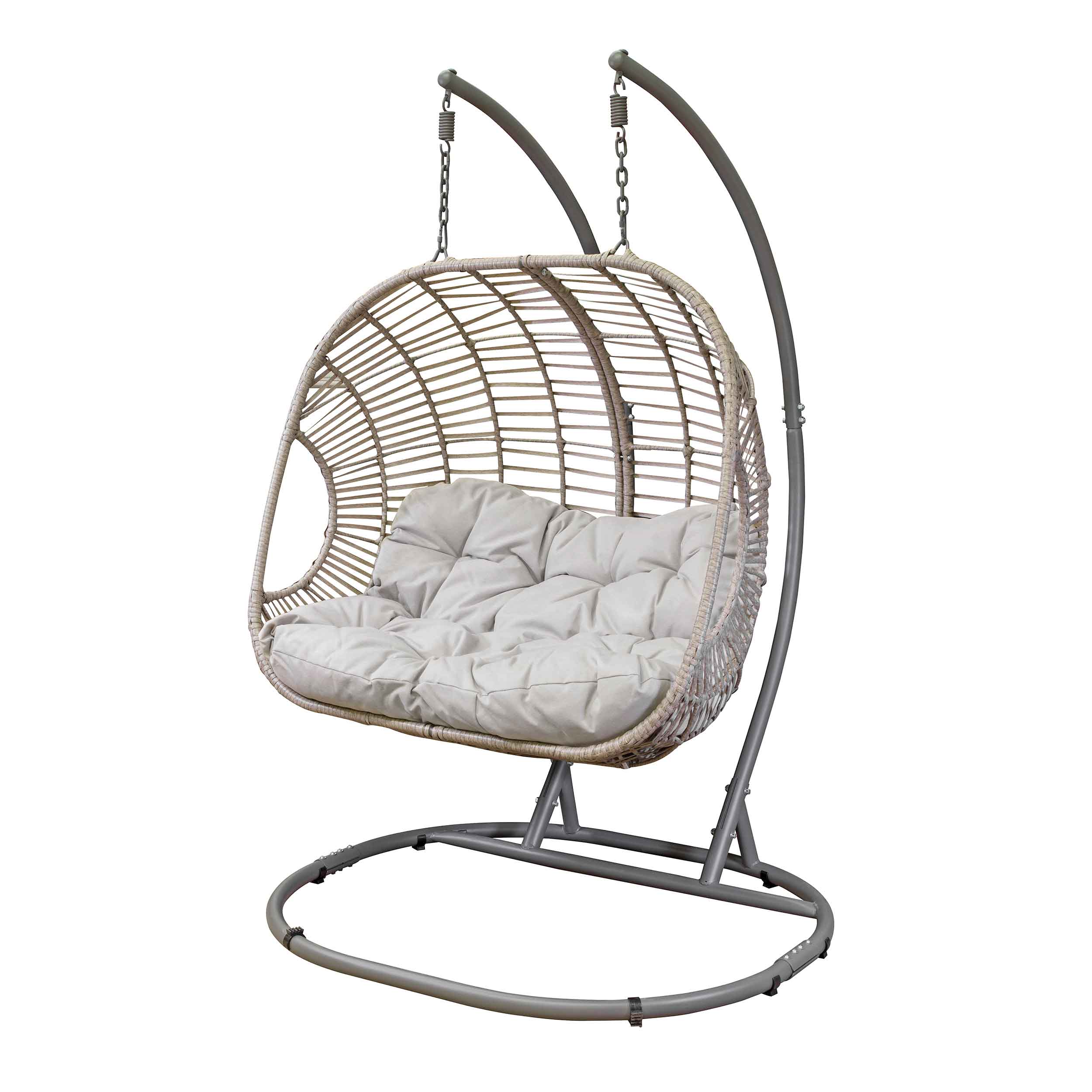 Egg Hanging Swing Chair, Wicker Rattan Basket, Steel Frame, Double - DG61 - Dellonda