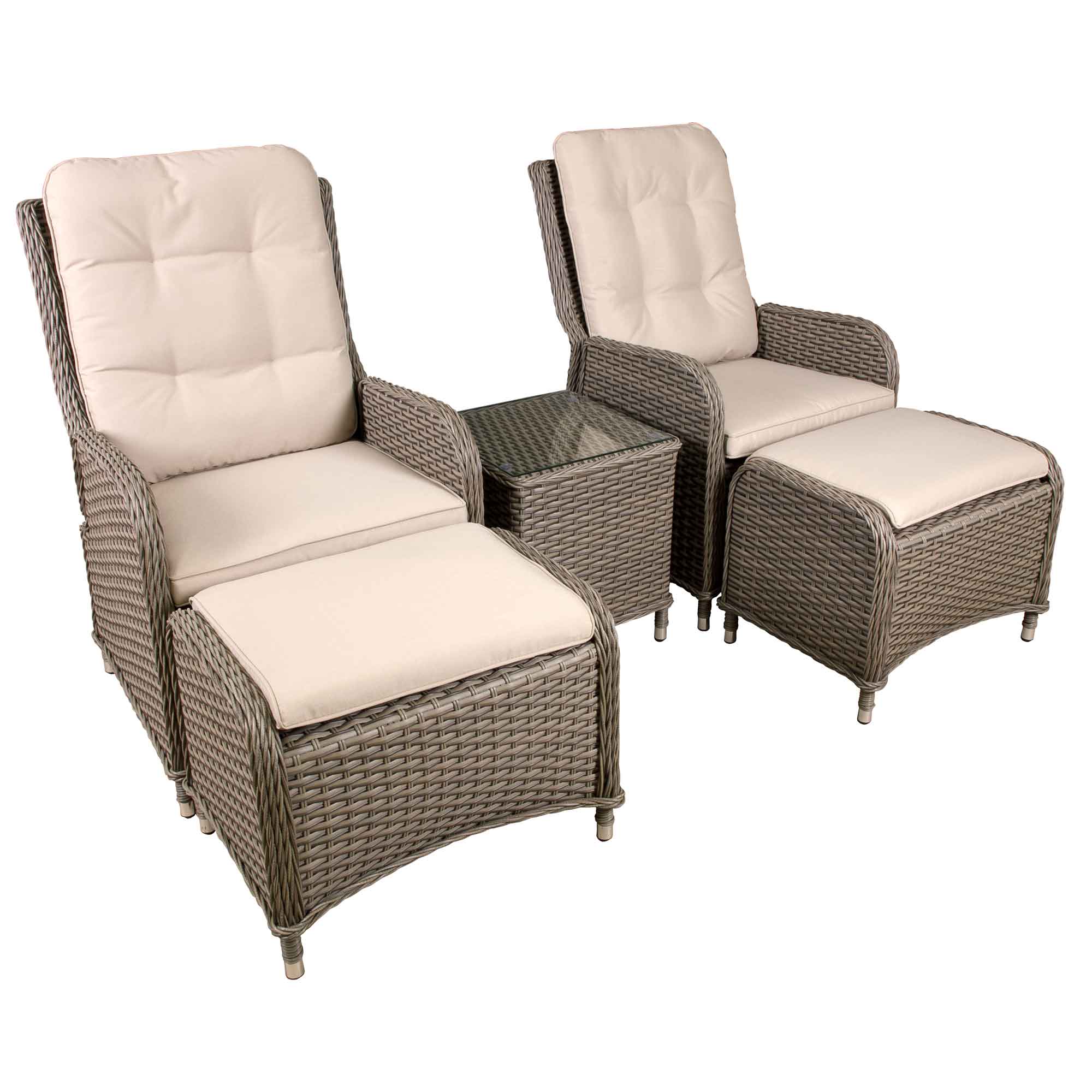 Chester Rattan Wicker Outdoor Recliner Seat & Coffee Table Set - DG68 - Dellonda