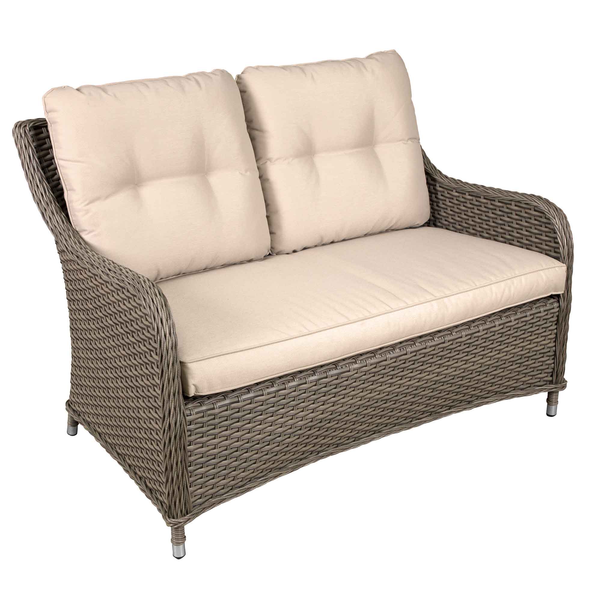 Chester Rattan Wicker Outdoor Lounge 2-Seater Sofa with Cushion - DG70 - Dellonda