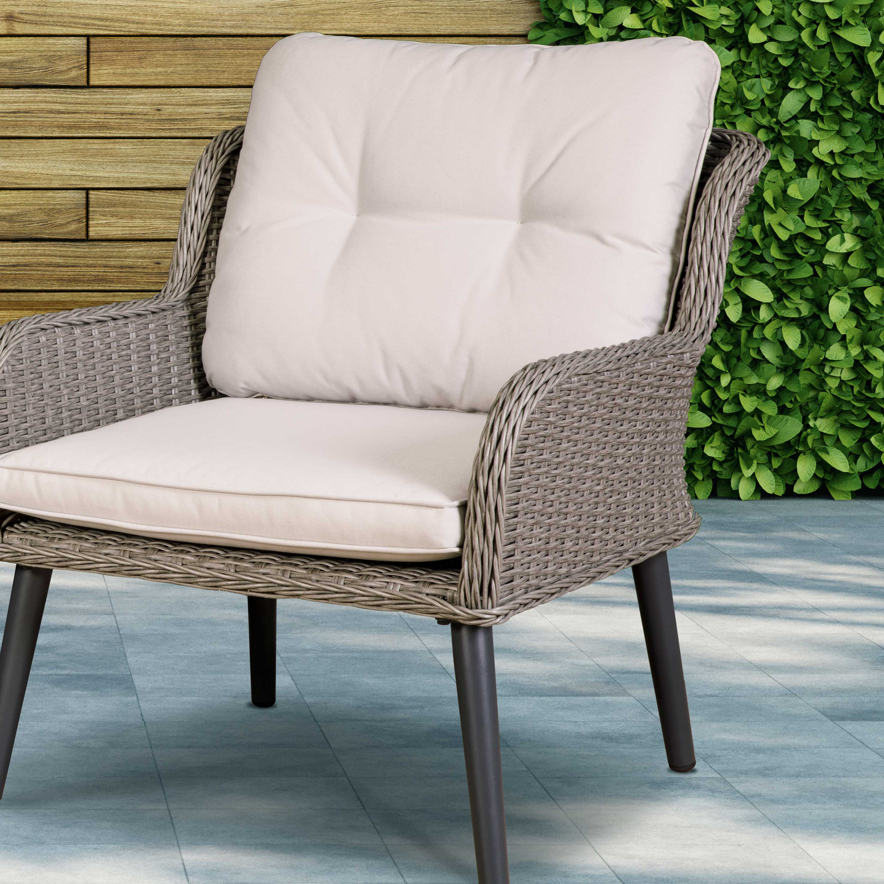 Buxton Rattan Wicker Outdoor Lounge Chairs with Cushion, Grey - DG79