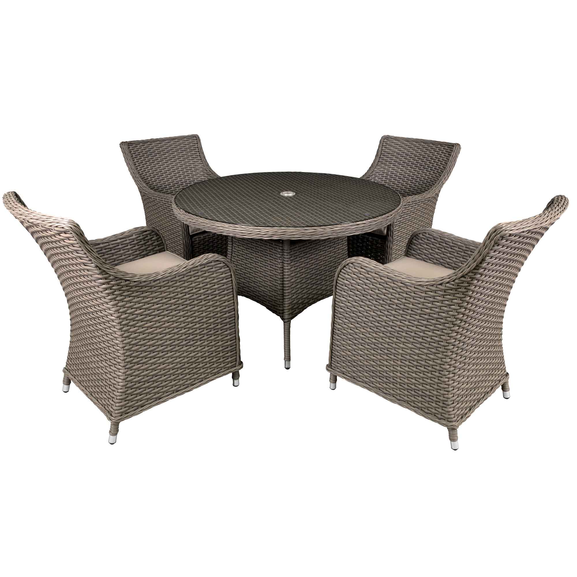 Chester 5 Piece Rattan Wicker Outdoor Dining Set with Tempered Glass Table Top - DG84 - Dellonda