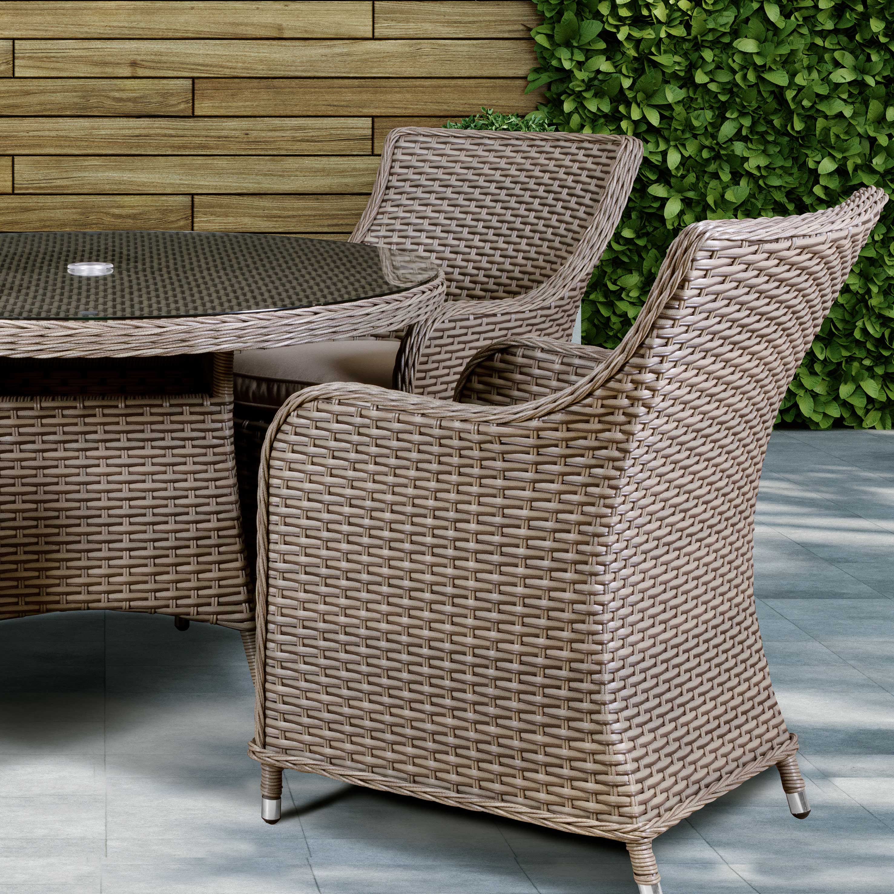 Chester Rattan Wicker Outdoor Dining Set with Tempered Glass Tabletop 5pc