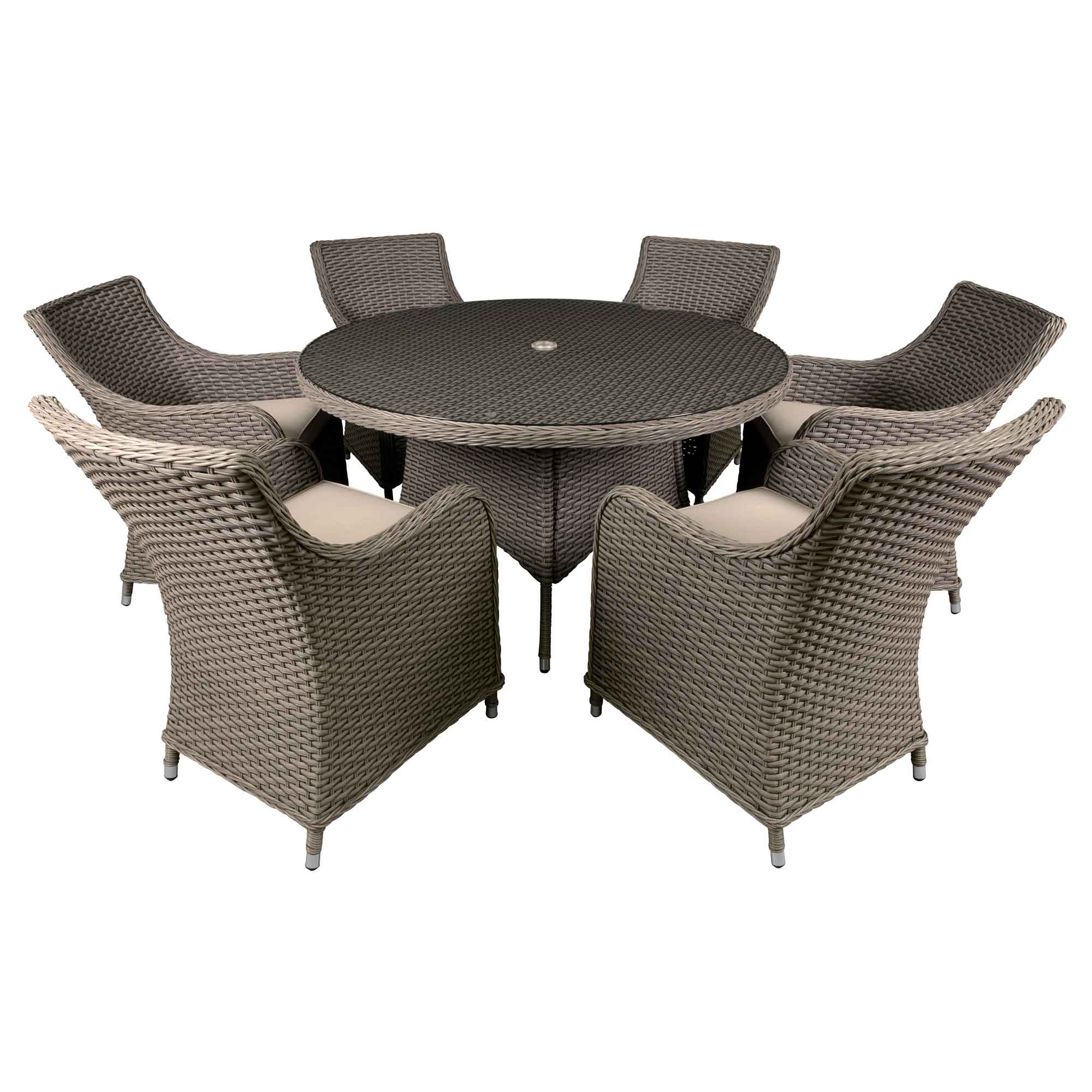 Chester 7 Piece Rattan Wicker Outdoor Dining Set with Tempered Glass Table Top - DG85 - Dellonda