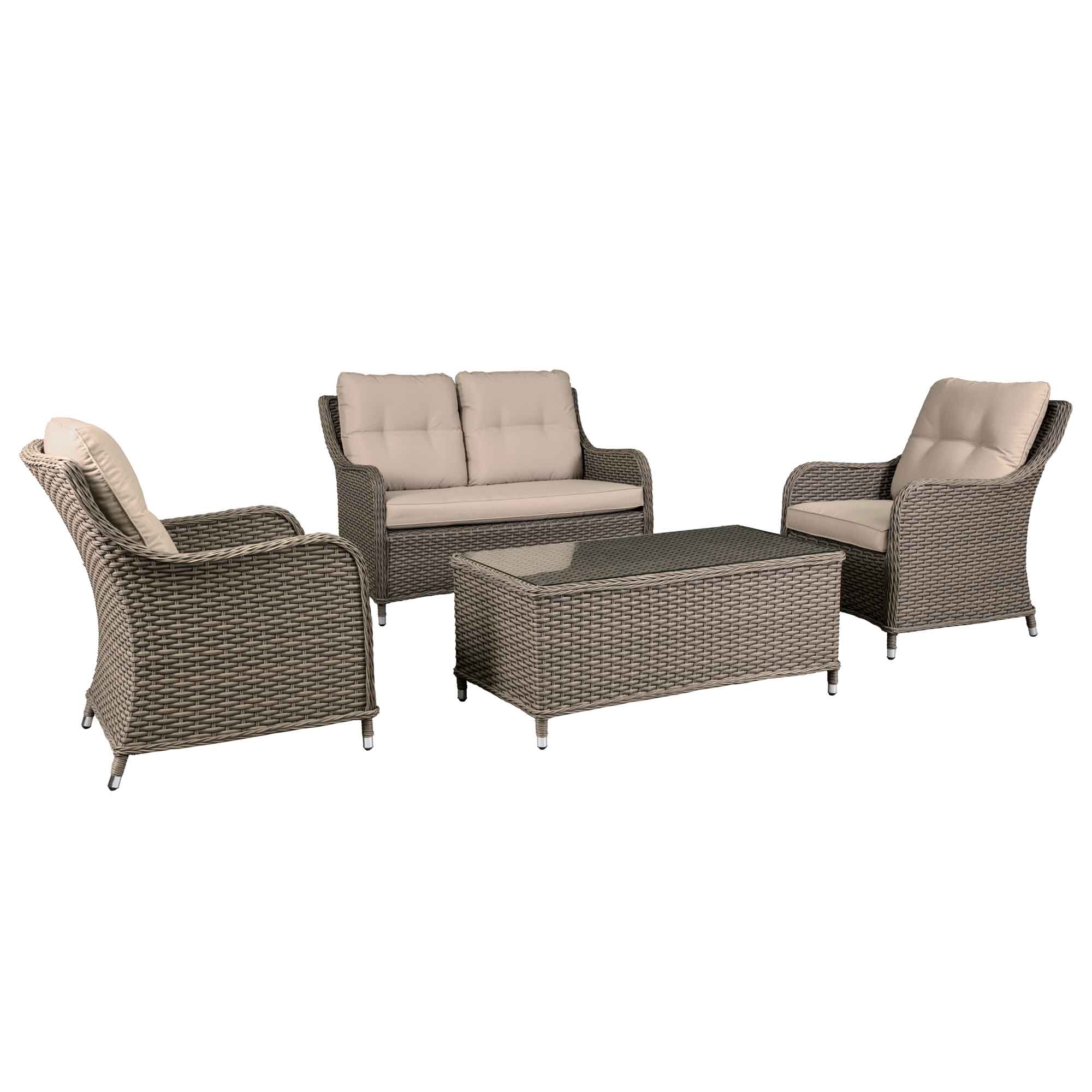 Chester 4 Piece Outdoor Rattan Lounge Set with Double Seater Sofa - DG87 - Dellonda