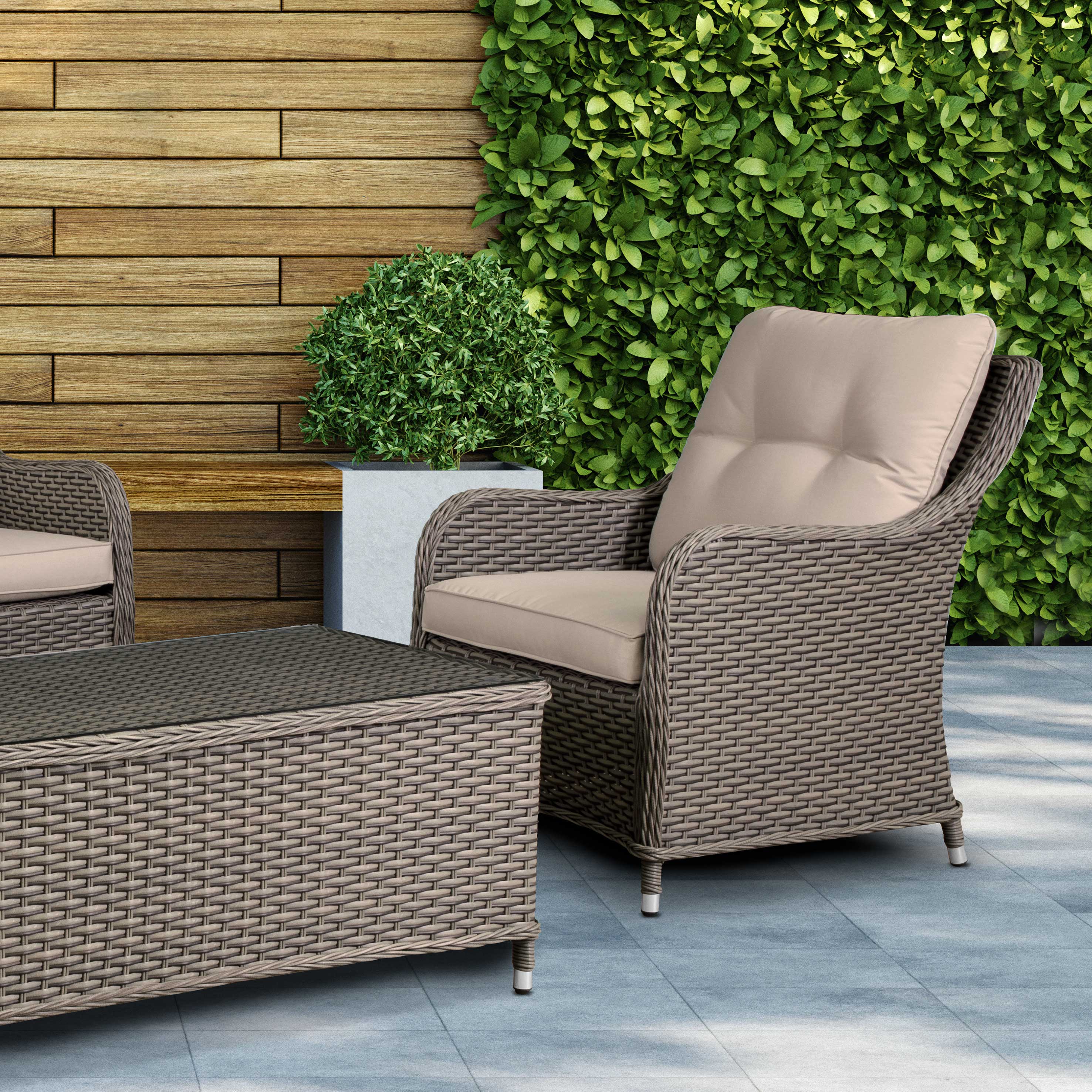 Chester 4 Piece Outdoor Rattan Lounge Set with Double Seater Sofa, Brown - DG87