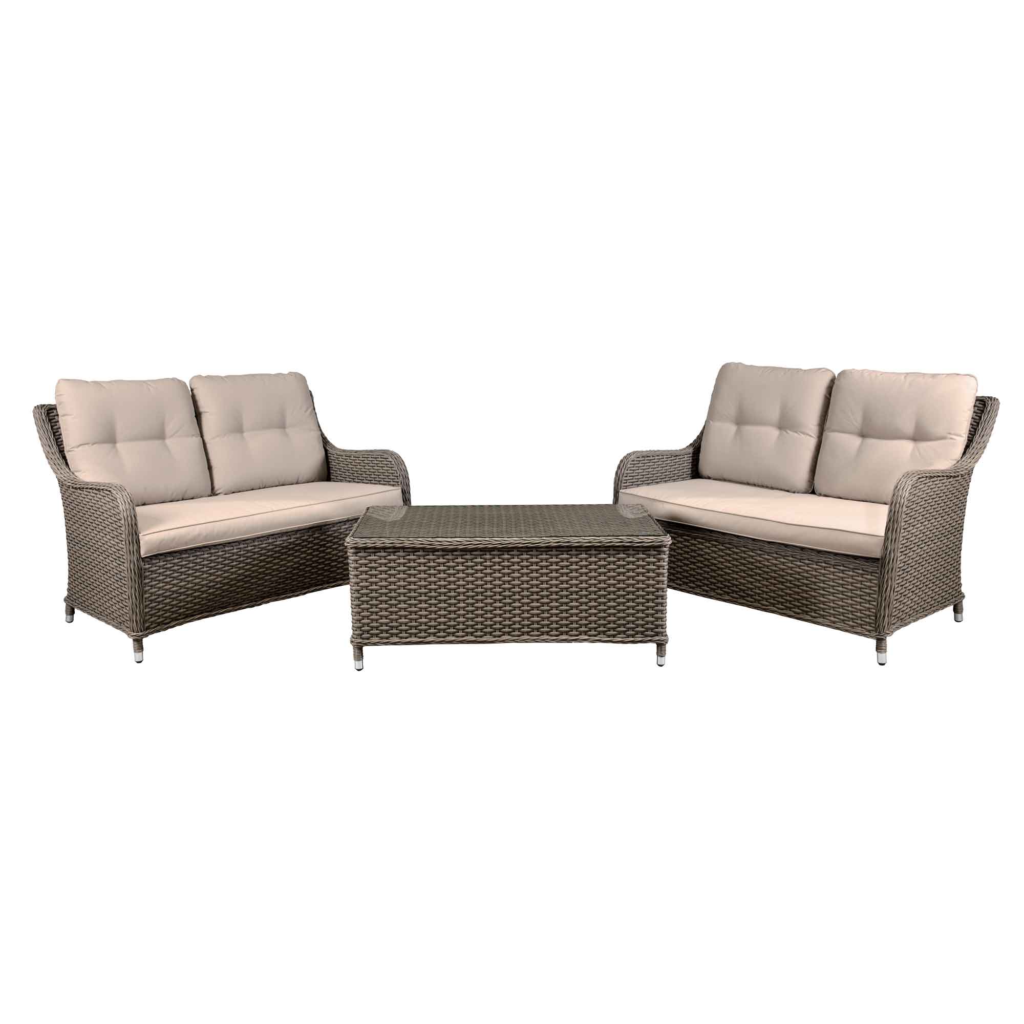 Chester 3 Piece Outdoor Rattan Lounge Set with 2 x Double Seater Sofas - DG88 - Dellonda