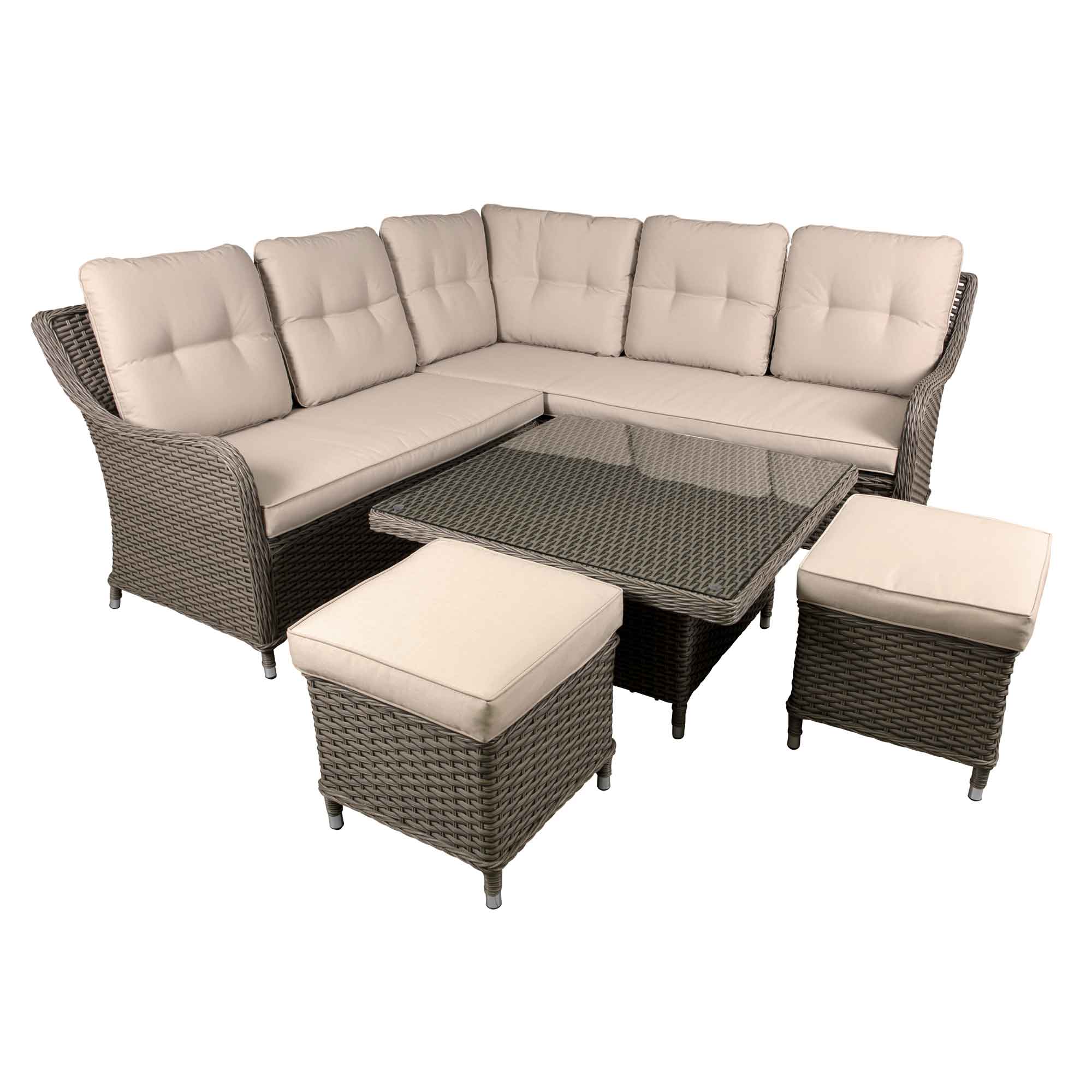 Chester Outdoor Rattan Wicker Corner Sofa & Adjustable Table Set - DG89 - Dellonda