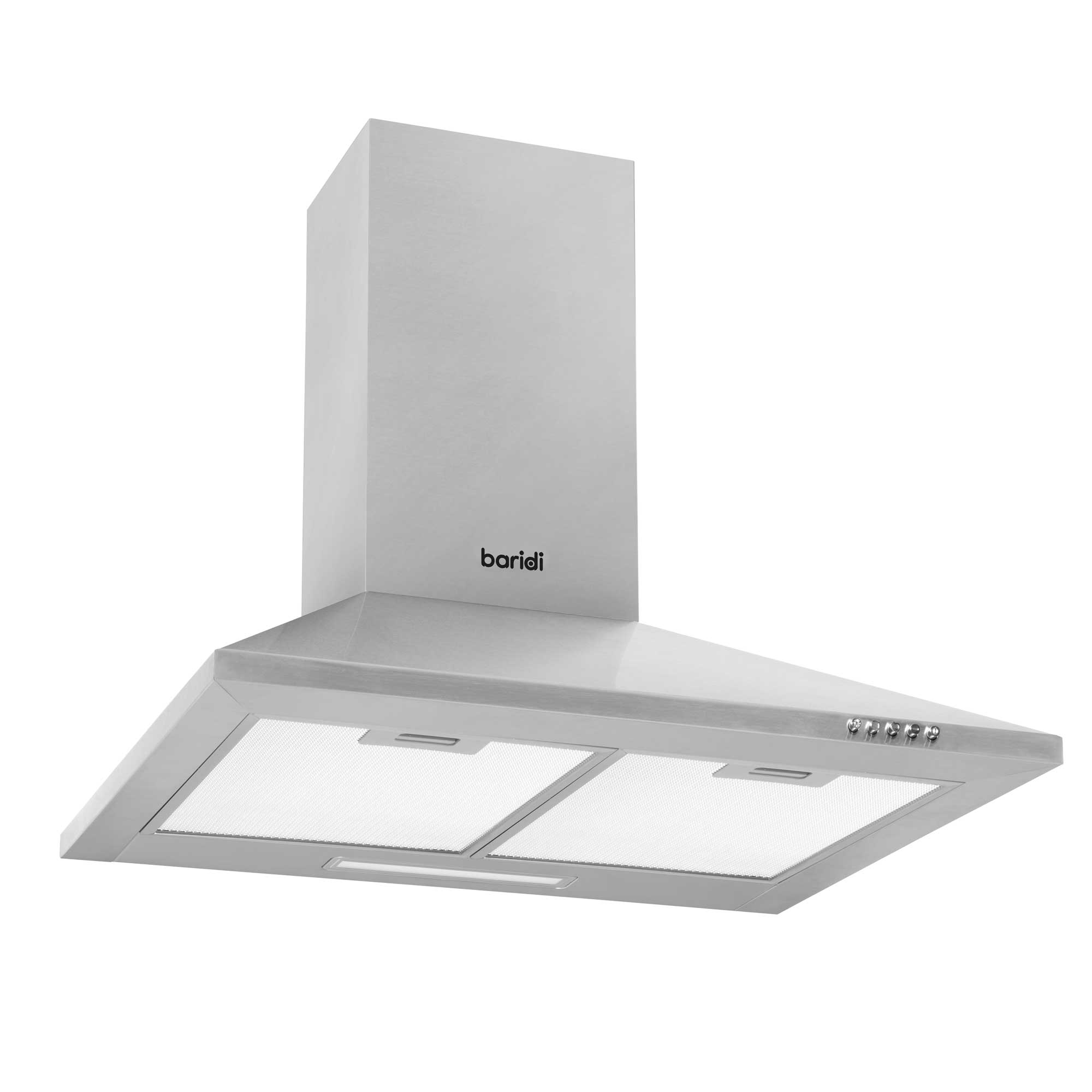 Baridi 60cm Chimney Style Cooker Hood with Carbon Filters & Splashback, Stainless Steel - DH207