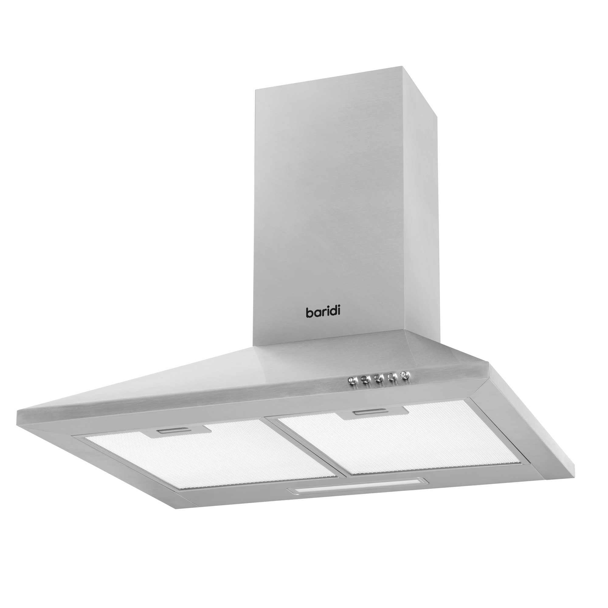 Baridi 60cm Chimney Style Cooker Hood with Carbon Filters & Splashback, Stainless Steel - DH207