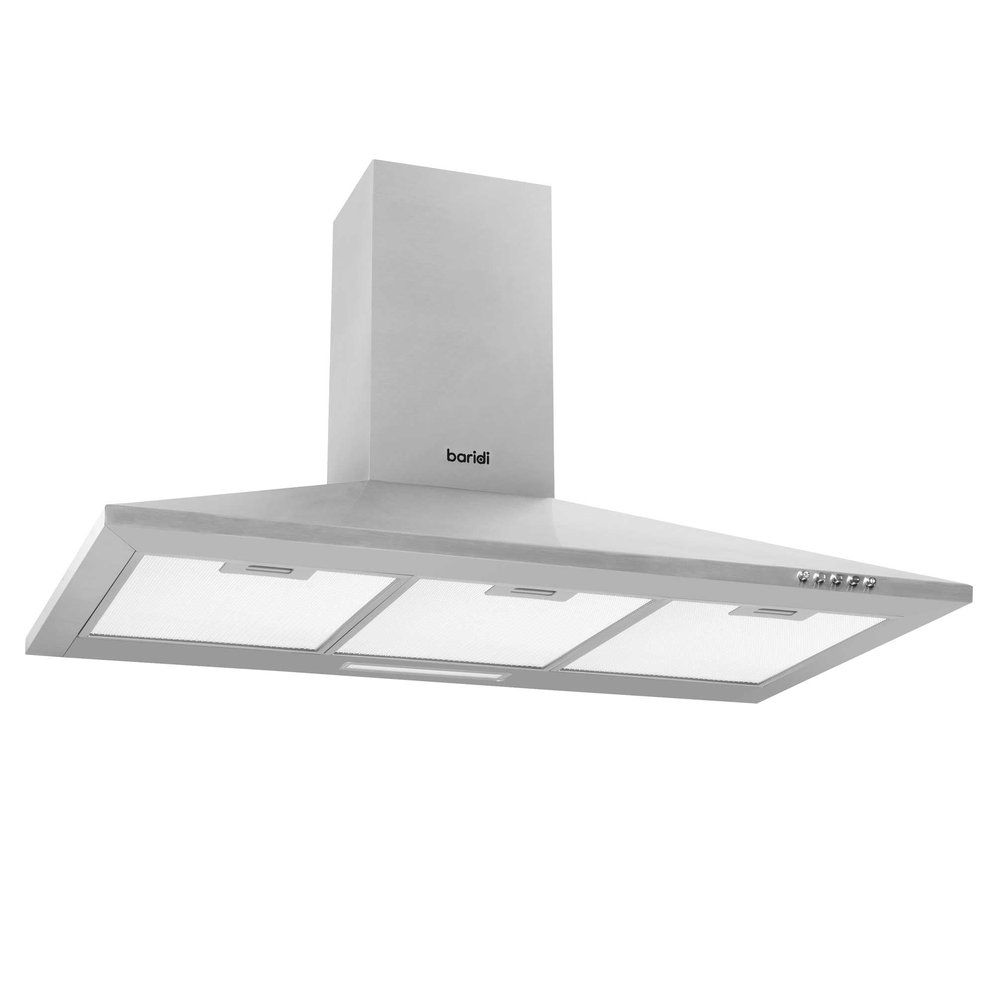 Baridi 90cm Chimney Style Cooker Hood with Carbon Filters & Matching Splashback, Stainless Steel - DH211