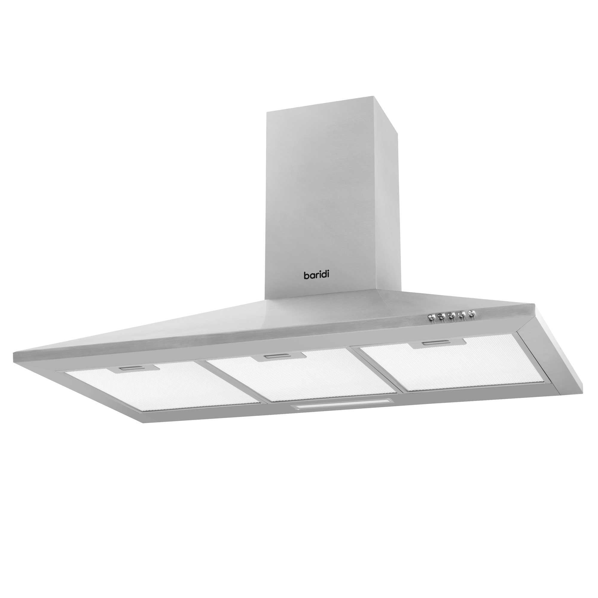 Baridi 90cm Chimney Style Cooker Hood with Carbon Filters, Stainless Steel - DH127 - Dellonda